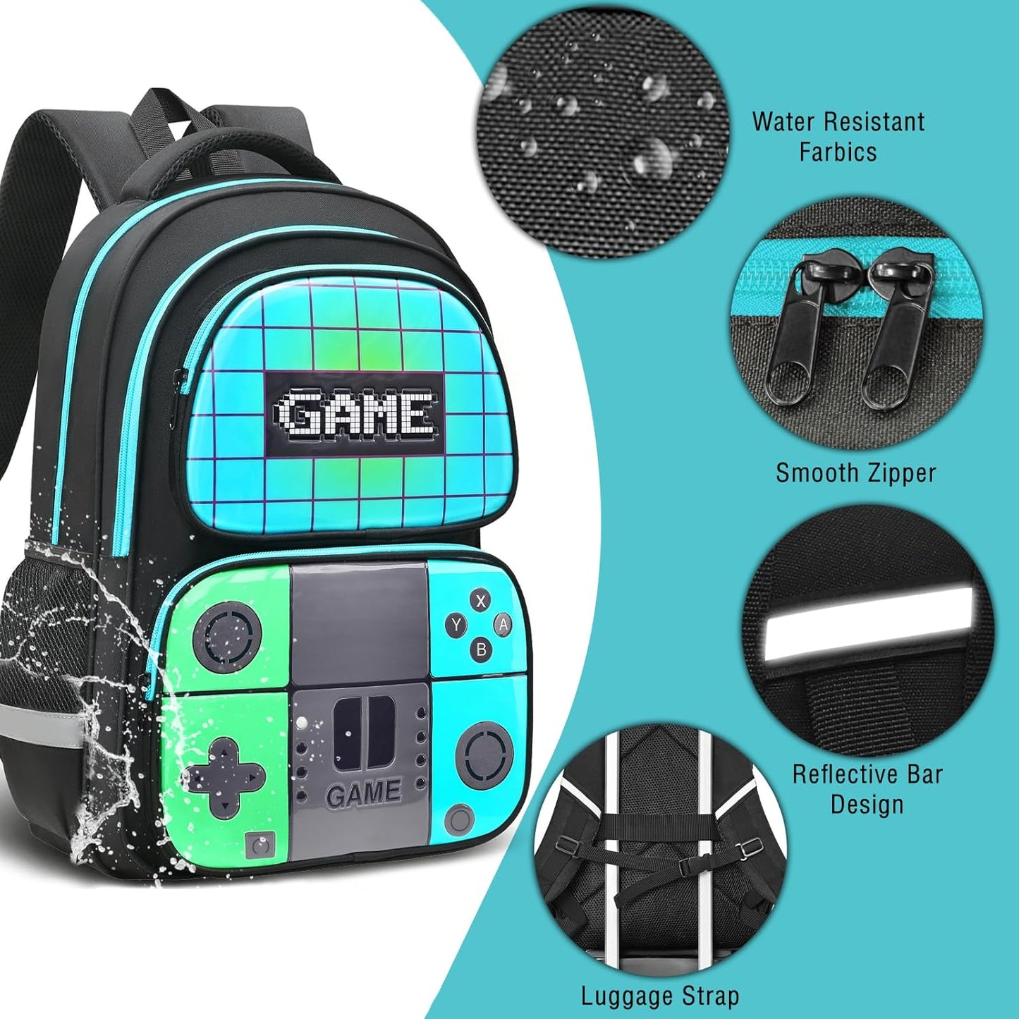 School Backpack For Boys,Gamer Kids Backpack For Elementary Middle School Student Age 6-14,17″