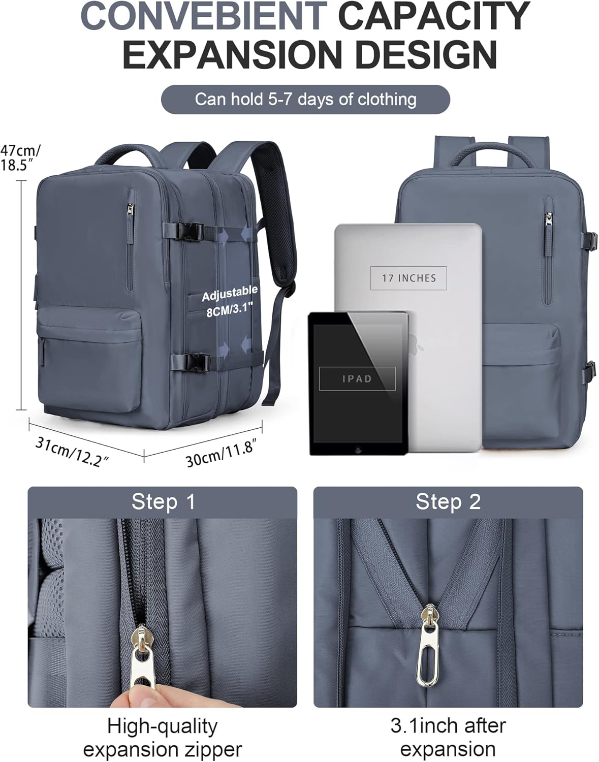 WONHOX Large Travel Backpack Carry on Flight Approved Laptop Work Business Backpack for Women Men Mochila de Viaje