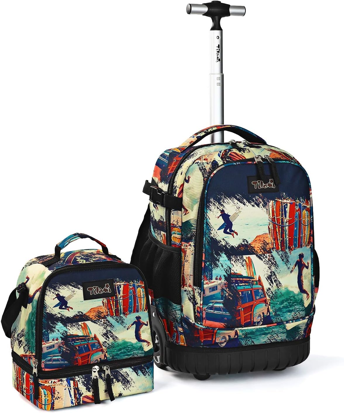 Tilami Rolling Backpack 19 inch with Lunch Bag Wheeled Laptop Backpack (Car Trip)