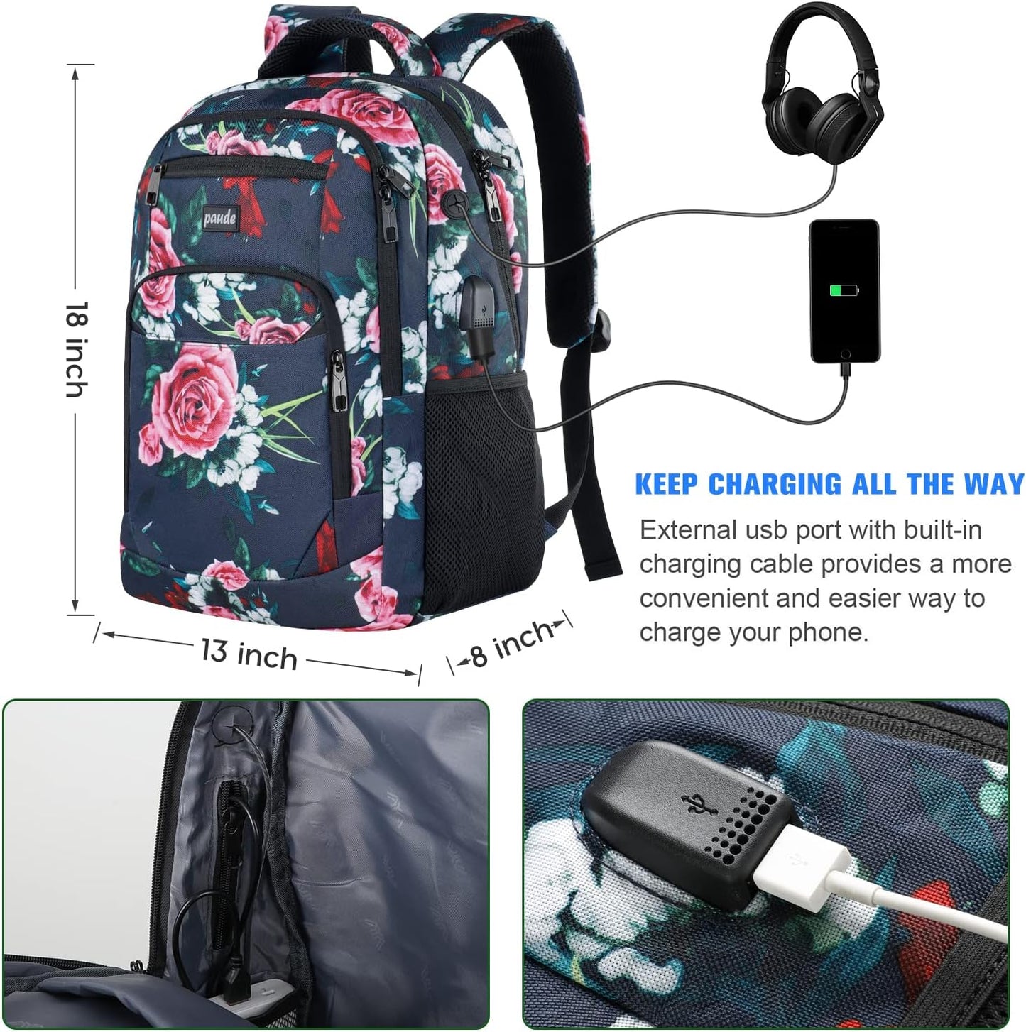 Paude Backpack for Women and Teen Girls,College Backpack Travel Laptop Bookbag for City Trip Office