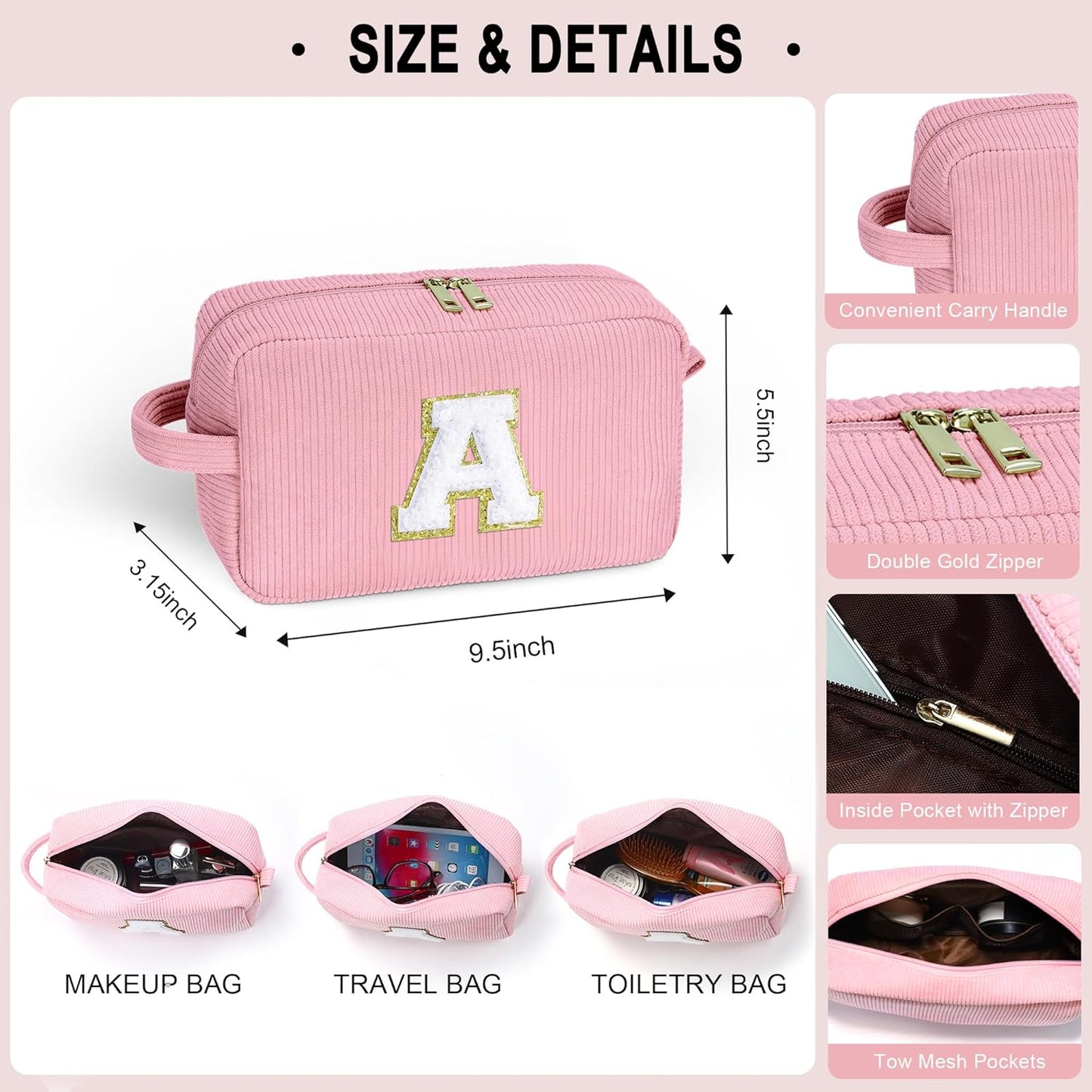 YOOLIFE Initial Travel Makeup Bag Cosmetic Bag - Teen Girl Gifts Trendy Stuff Friend Birthday Gifts