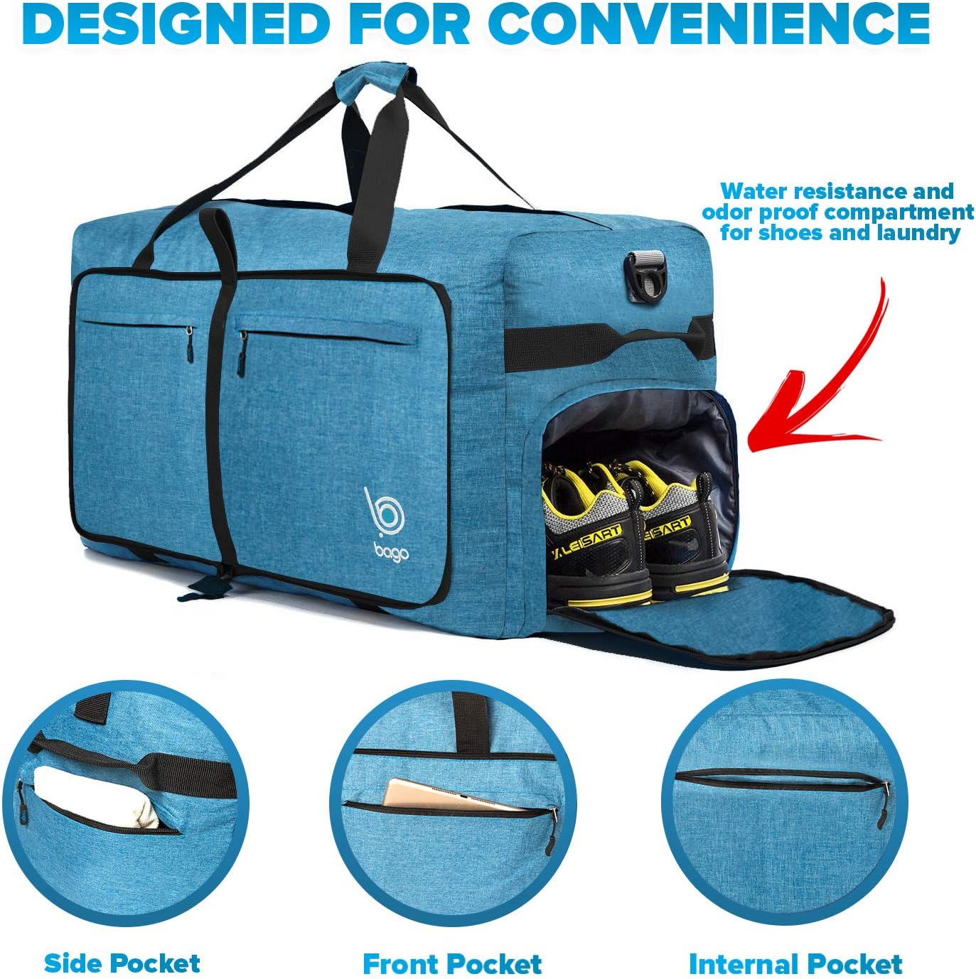 Bago Big XXL Foldable Duffel Bags for Traveling Women & Men - 140L Packable Duffle Bag for Travel