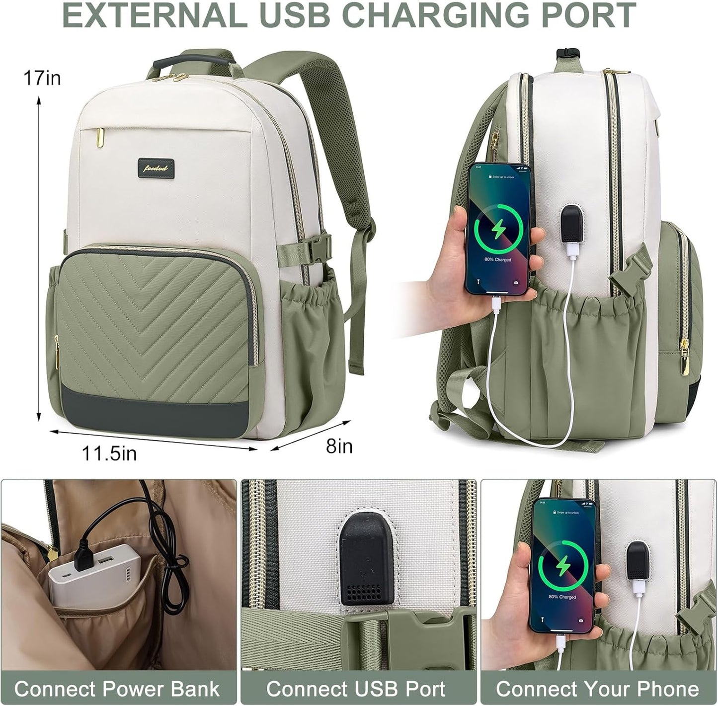 Laptop Backpack for Women Bookbag: 15.6 inch Work School Backpacks with Pouch Pocket for Large Capacity Cup & USB Charger College Book Bag Travel Business Nurse Teacher Bookbags Anti-theft Back Pack