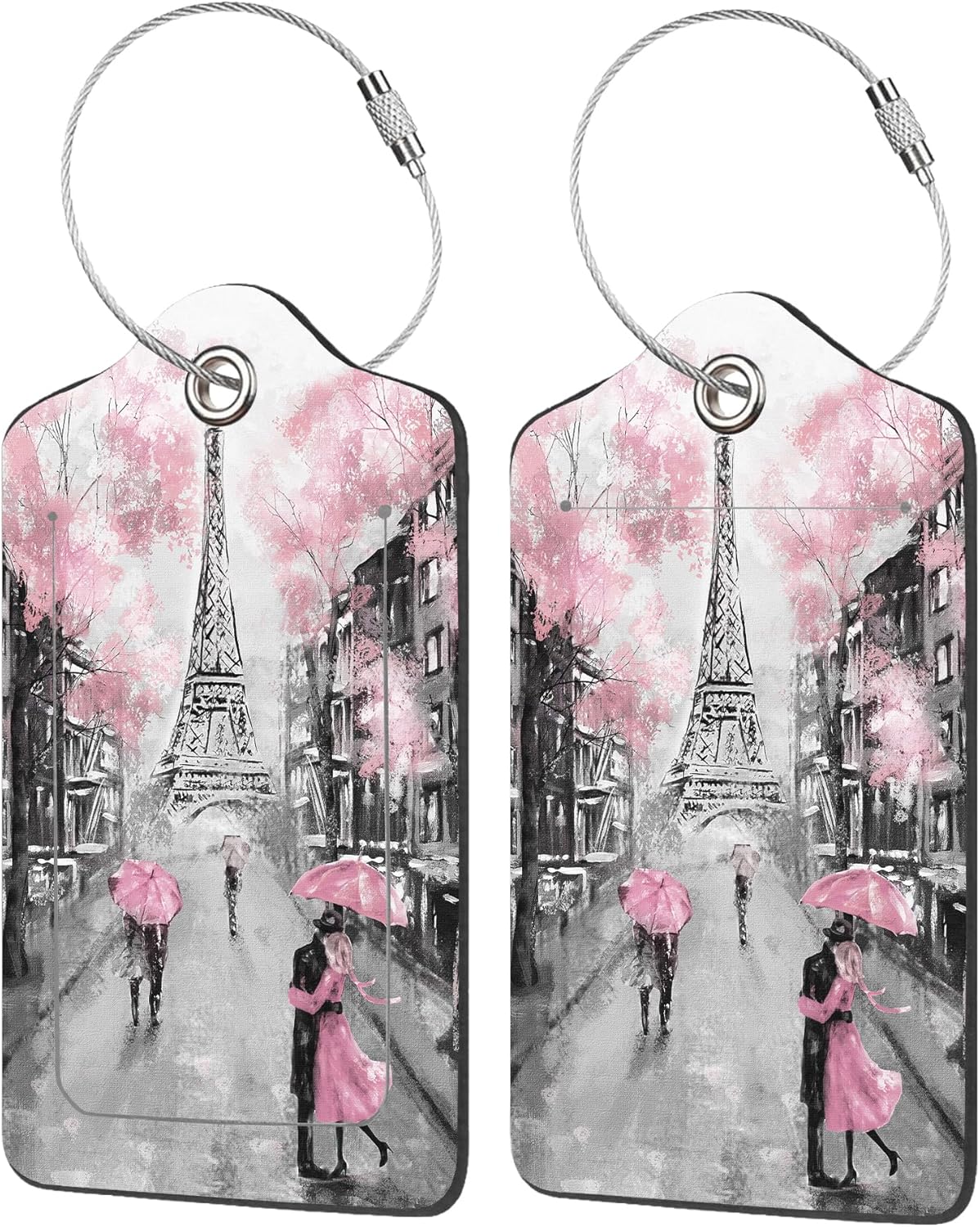 Luggage Tags for Suitcase,2 Pack Paris and Eiffel Tower Luggage Tag with Privacy Flap,Name ID Label and Metal Loop for Women Men Girls Baggage Bag Backpack Instrument
