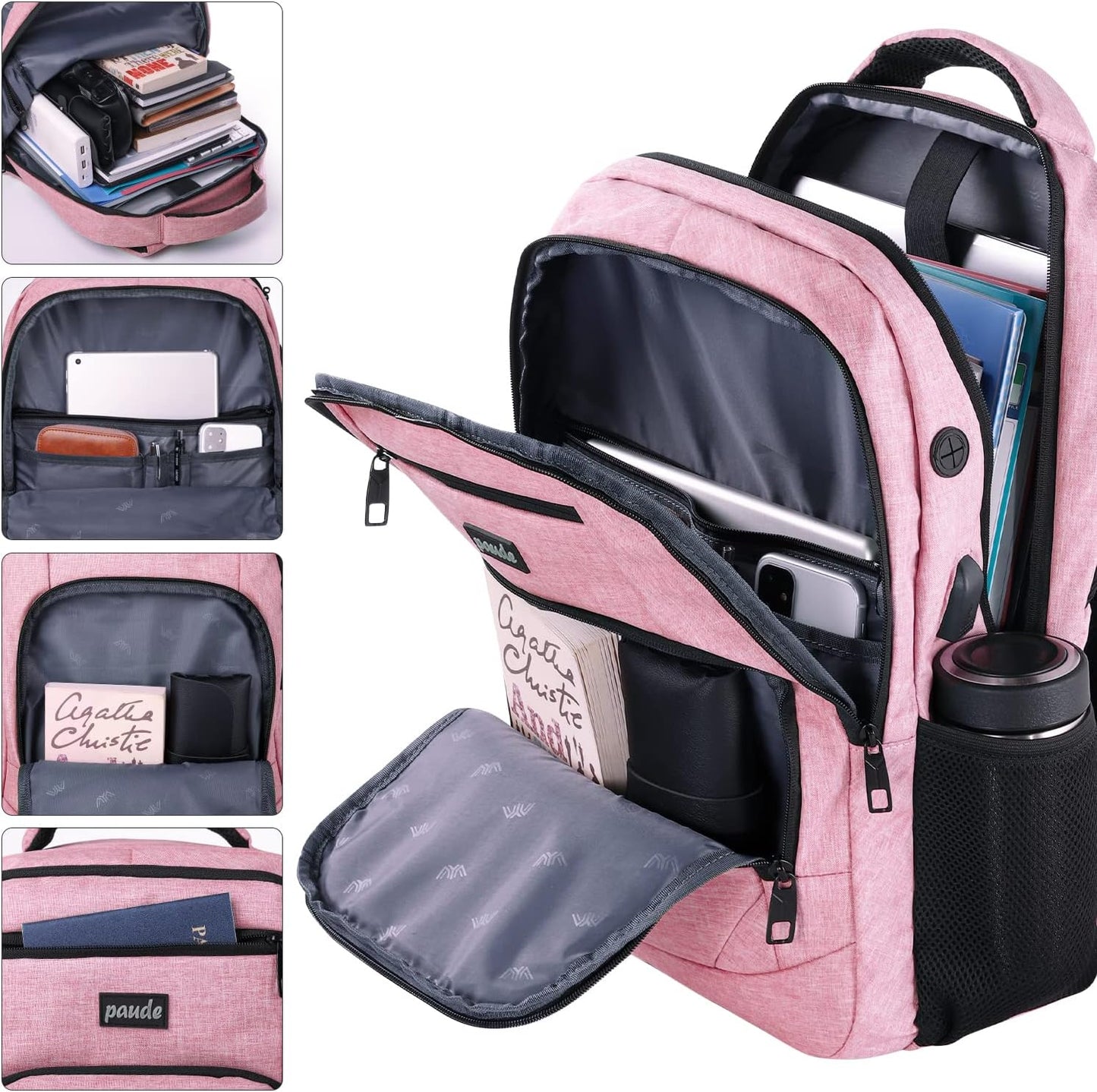 Paude Backpack for Women and Teen Girls, School/College Laptop Bookbag for City Trip, Pink