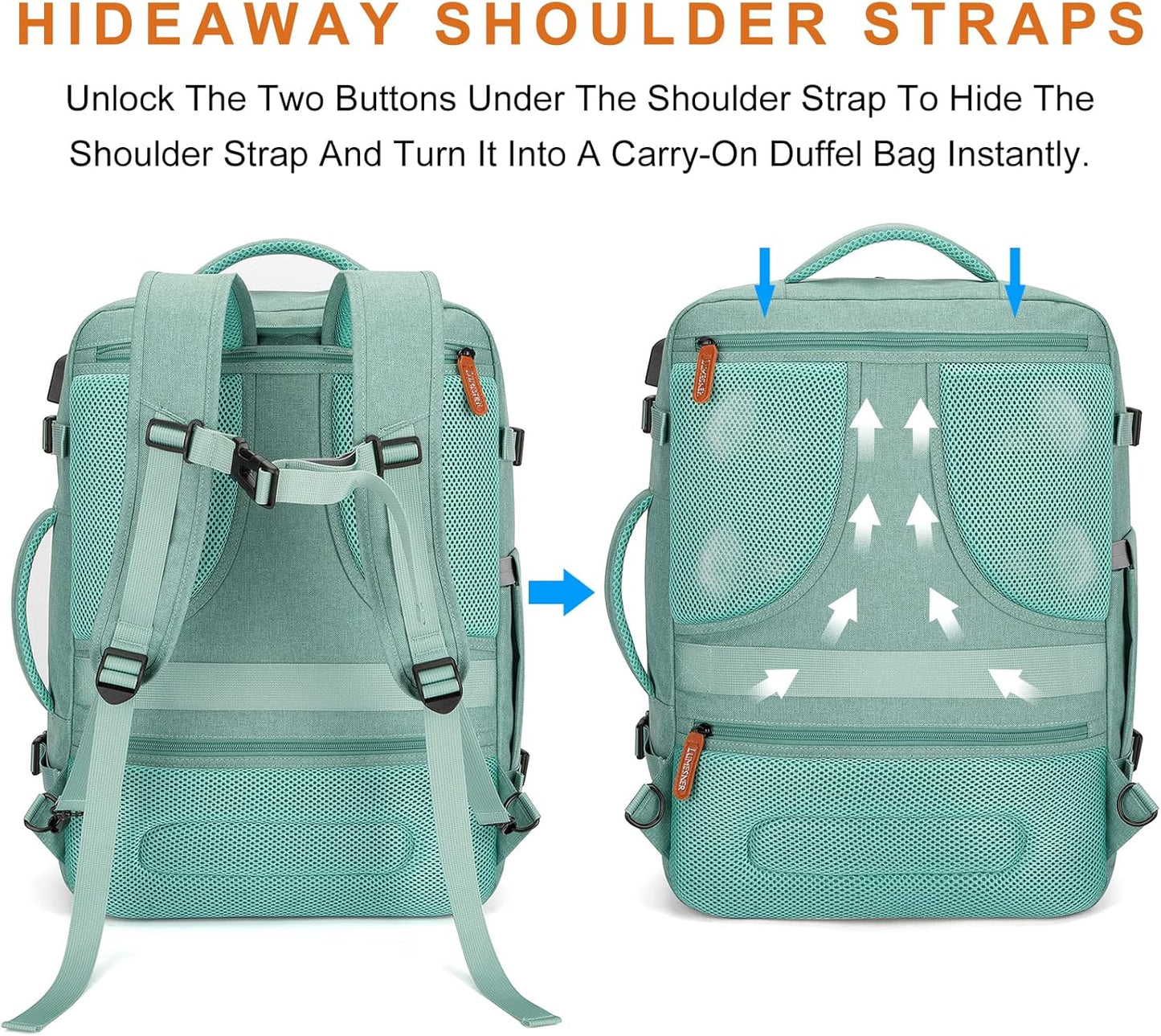 Lumesner Carry on Travel Backpacks, Extra Large 40L Flight Approved for Men & Women,Expandable Suitcase backpack (Green (Backpack With 4 Packing Cubes))