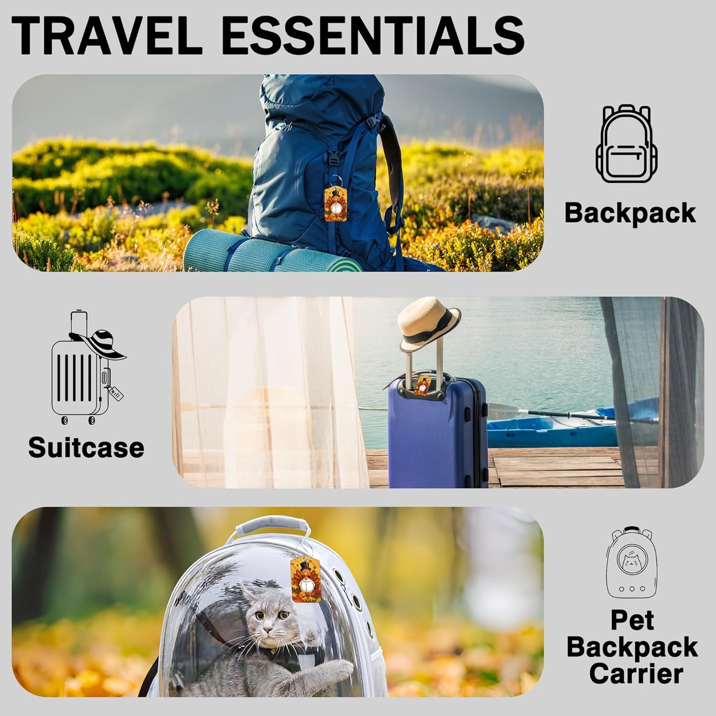 2 Pcs Autumn Turkey Luggage Tags for Suitcases PU Leather Baggage Tags Name ID Label with Privacy