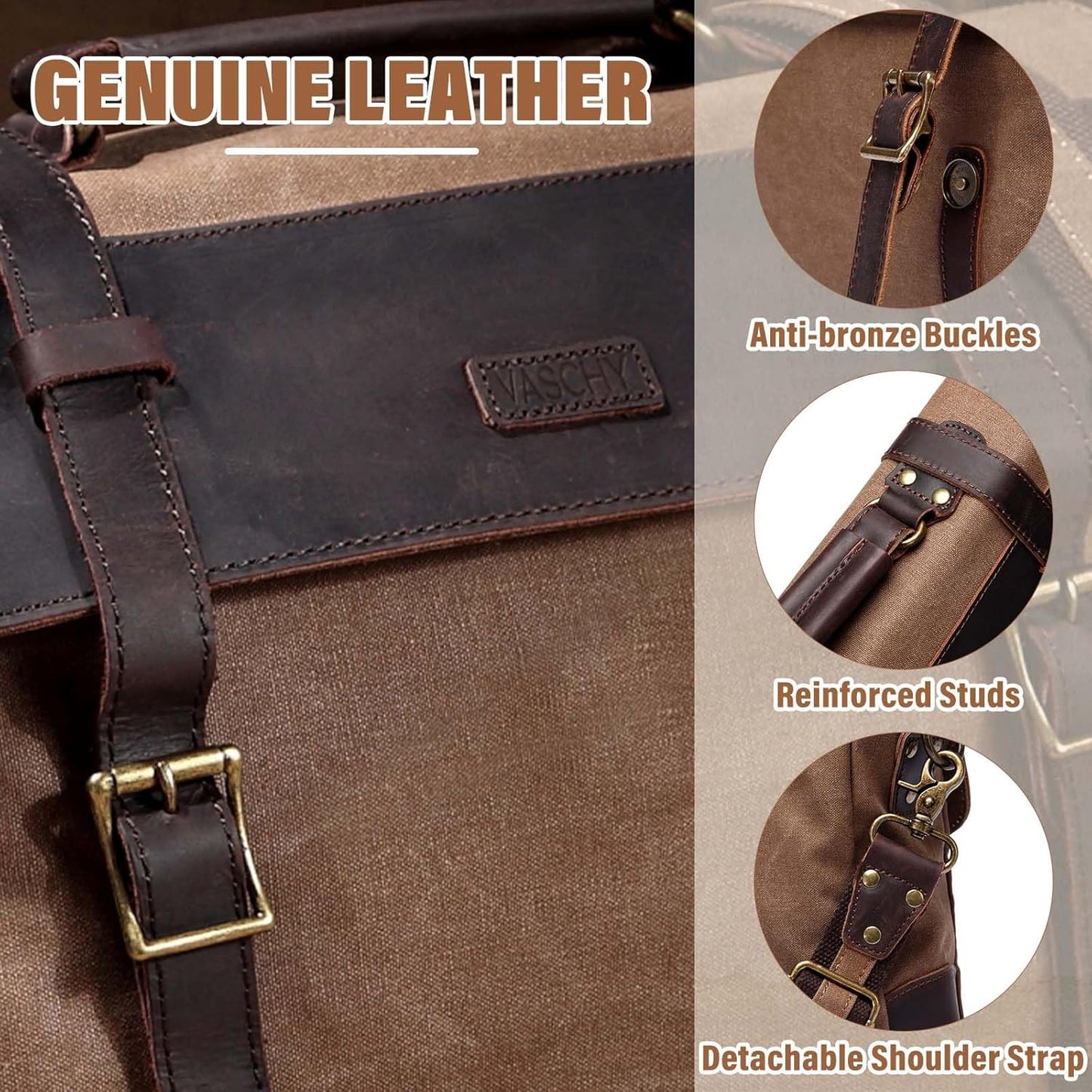 Messenger Bag for Men,Vintage Canvas Leather Canvas Laptop Satchel Shoulder Bag Business Briefcase