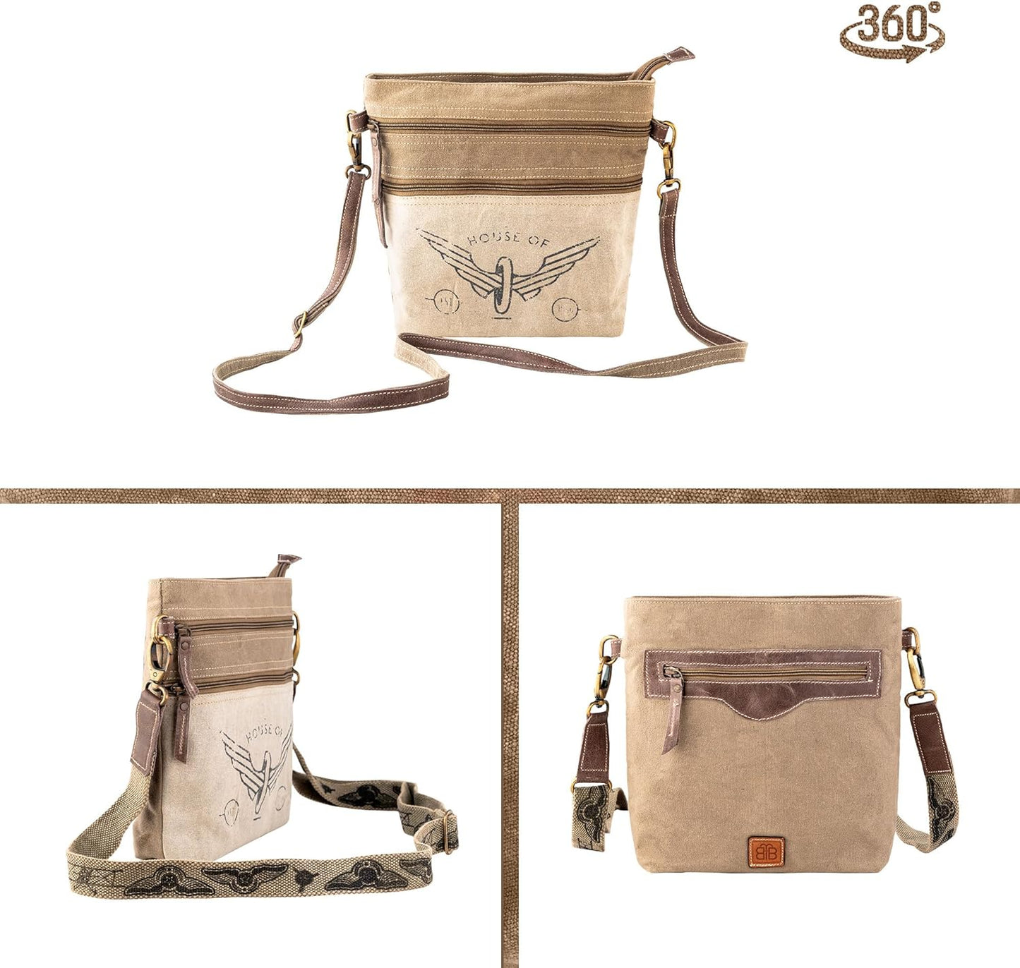 3B SHOUZO Messenger and Shoulder Bag - Upcycled Vintage Canvas & Leather