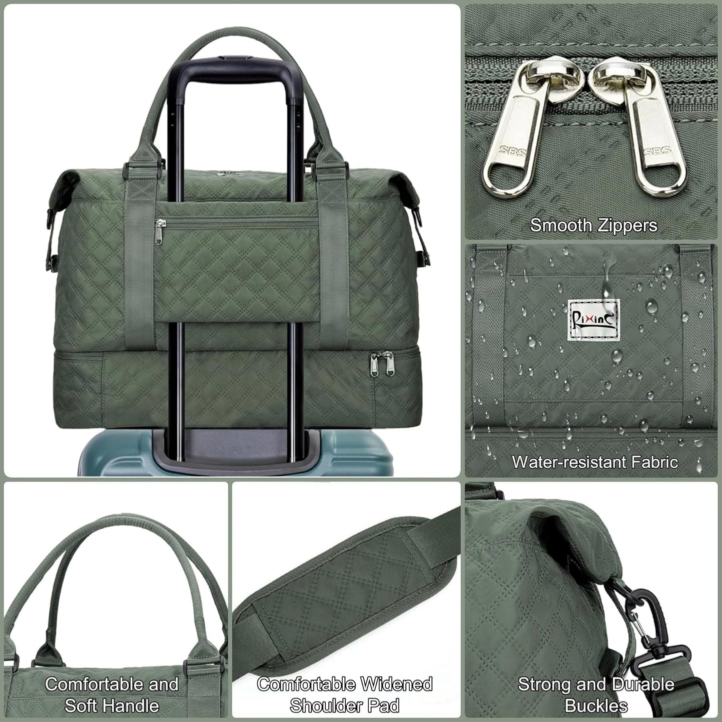 Large Travel Duffle Bag Weekender Bags for Women with Shoes Compartment, Travel Duffel Tote Carry on Overnight Bag for Travel Business Trips, Sport Yoga Gym Bag with Wet Pocket (Olive Green)