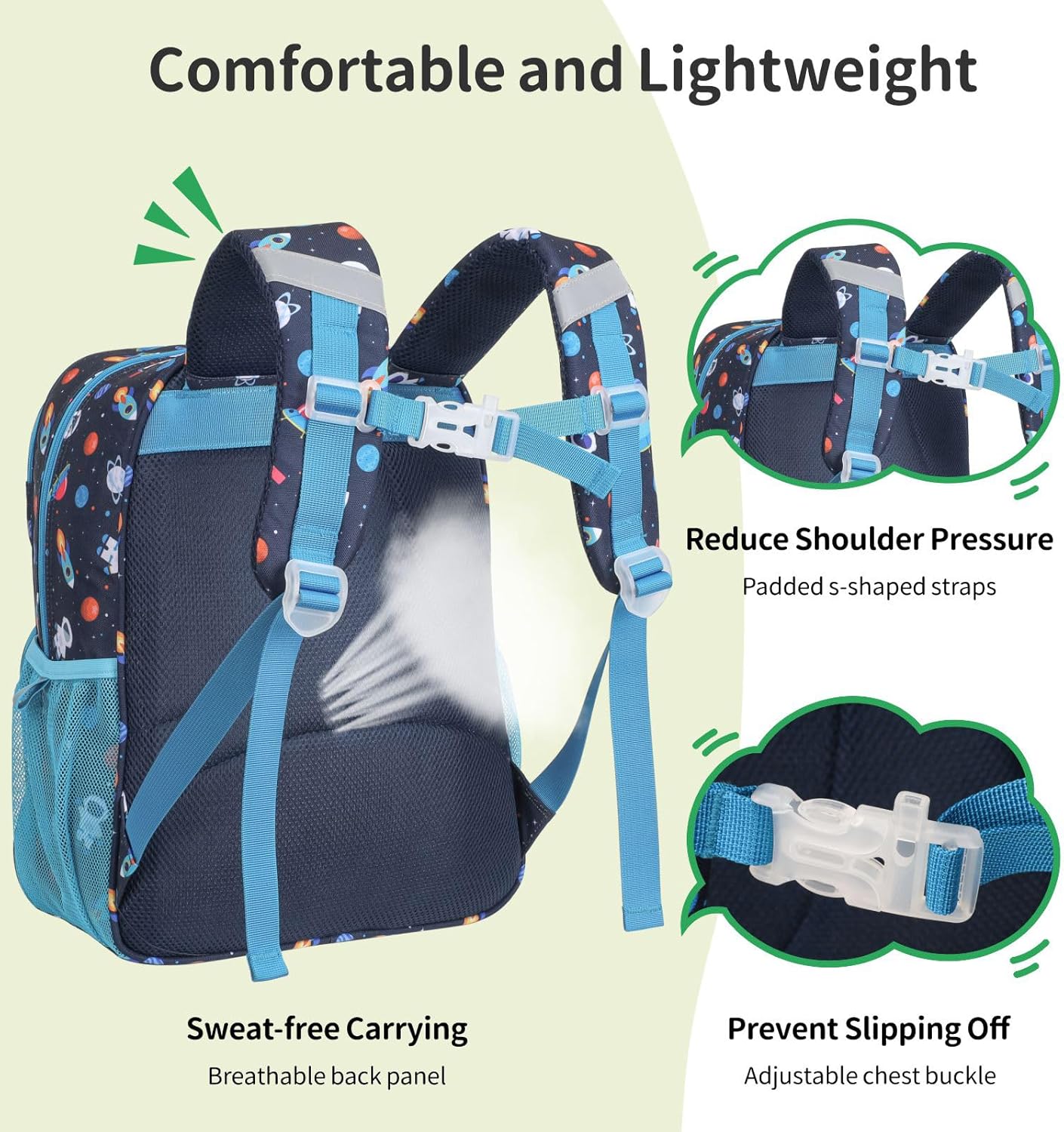 Kids Backpack for Boys - 15 Inch Backpack for Kids 3 to 8, Lightweight Bookbag for Preschool Kindergarten Elementary School, Insulated Pocket, Safe Reflective Stripe, Navy Space