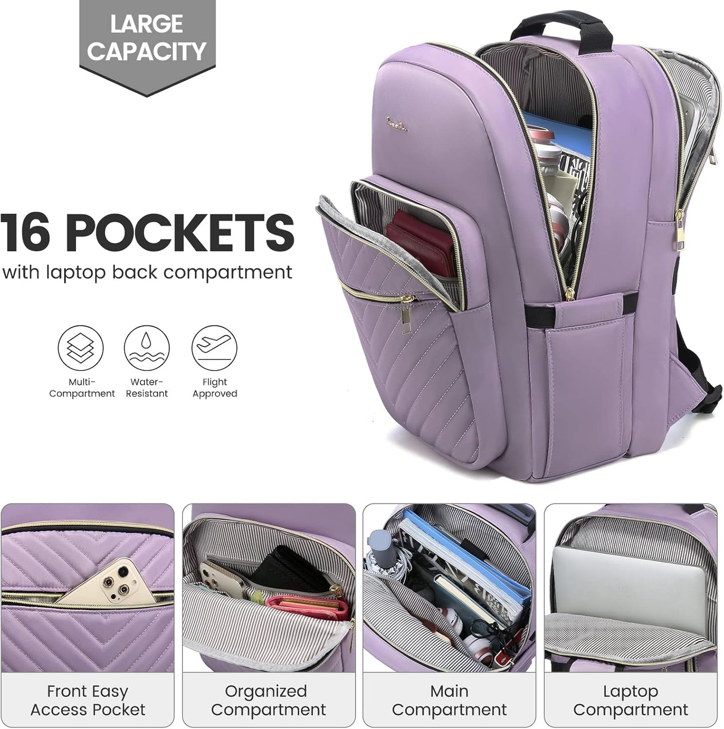 LOVEVOOK Laptop Backpack for Women 18.4 inch,Cute Womens Travel Backpack Purse,Professional Laptop Computer Bag,Waterproof Work Business College Teacher Bag Carry on Backpack with USB Port,Taro Purple