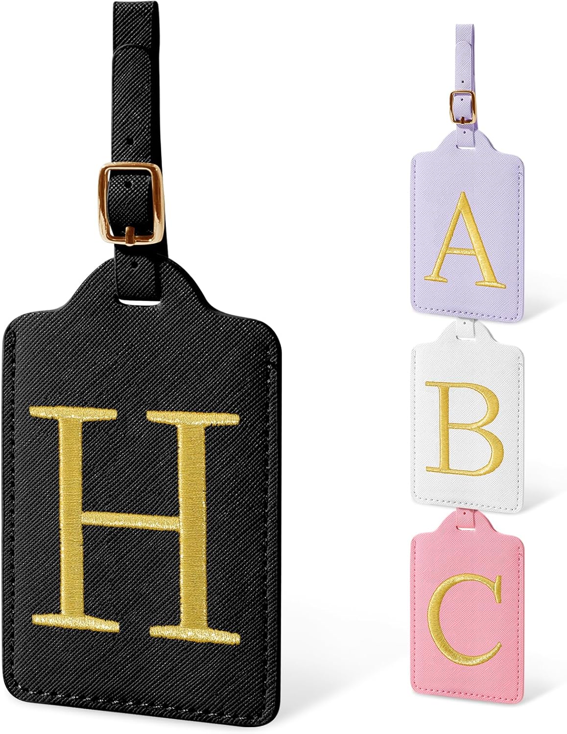 Initial Luggage Tags for Suitcases, Cute Embroidered Letter Luggage Bag Suitcase Identifier Name Baggage Tag, PU Leather Travel Luggage Tags, Bag Tags for Men Women Kids Luggage Handbags(Black H)