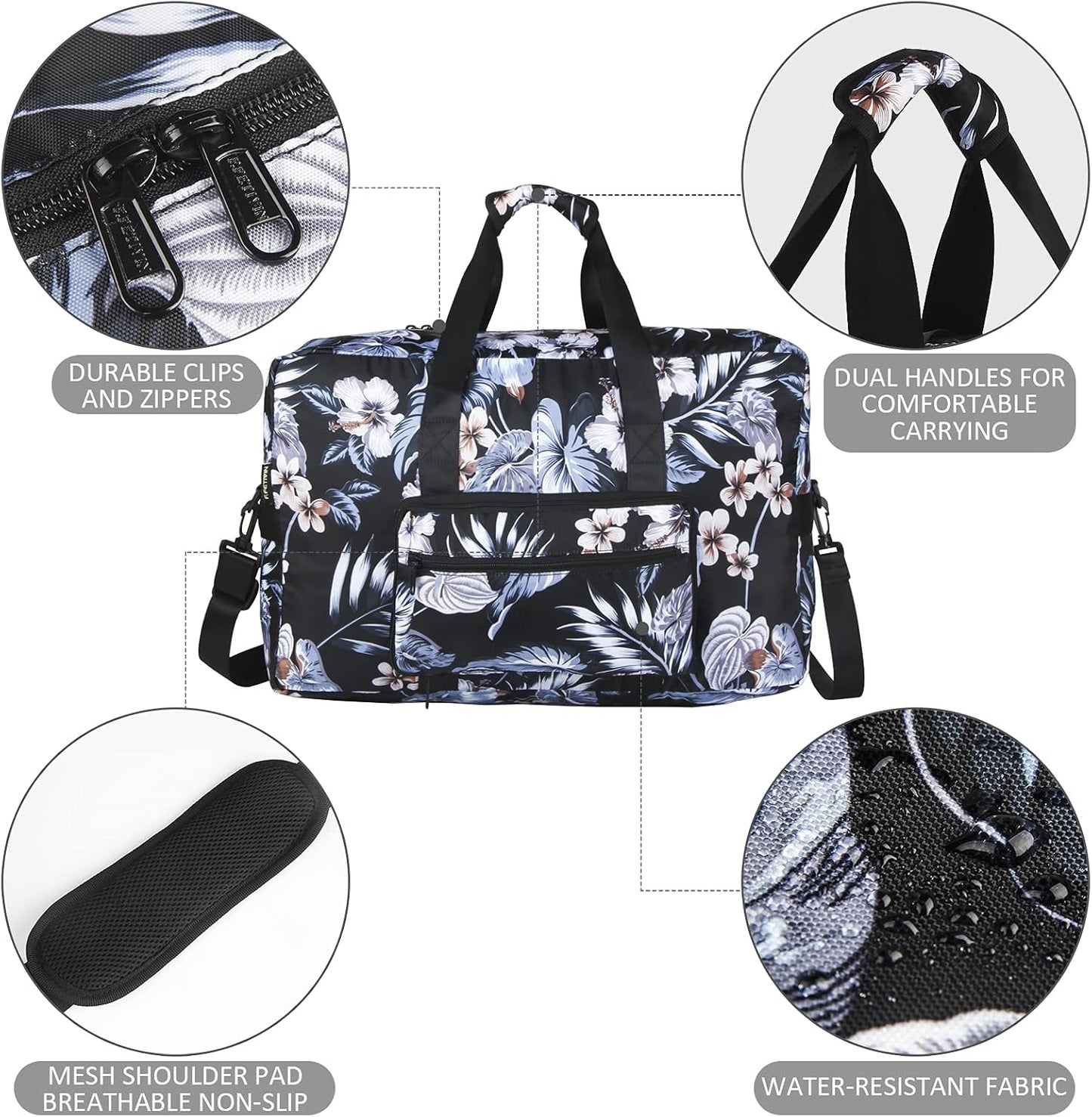 F.FETIVIN Weekender Bag Carry On Travel Duffle Medium Overnight Bag for Women(Floral Leaf)