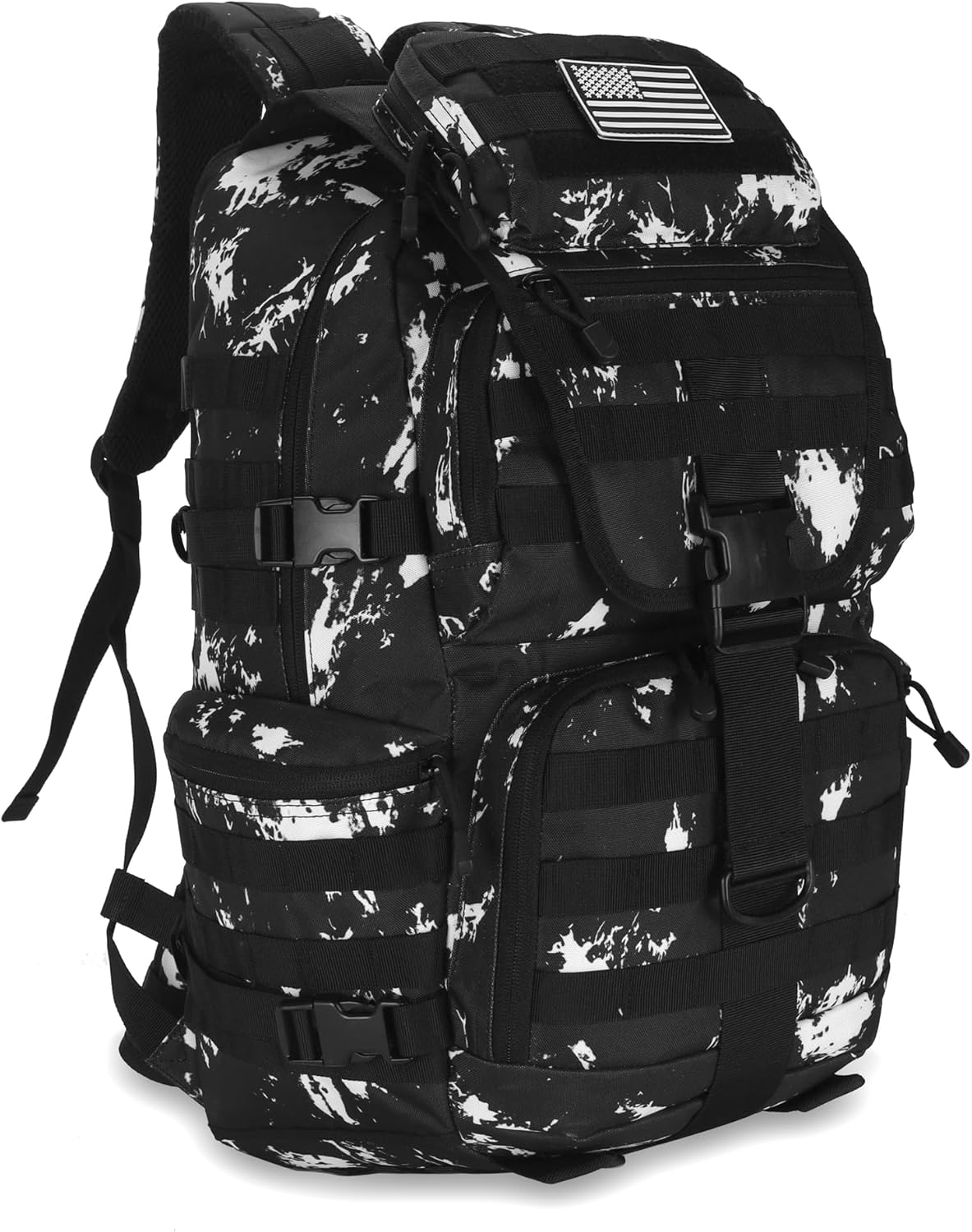 50L Military Tactical Backpack 3 Day Assault Pack Molle Daypack Hiking Backpack for Men and Women (Black-White Lightning)