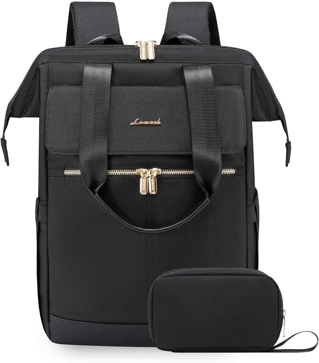 LOVEVOOK Laptop Backpack for Women, 15.6 Inch Work Laptop Bag with USB Port, Fashion Teacher Nurse Backpack Purse, Waterproof Travel Computer Backpack with Organizer Bag, 2PCS, Beige-Black