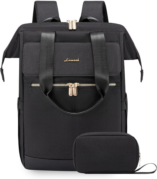 LOVEVOOK Laptop Backpack for Women, 15.6 Inch Work Laptop Bag with USB Port, Fashion Teacher Nurse Backpack Purse, Waterproof Travel Computer Backpack with Organizer Bag, 2PCS, Beige-Black