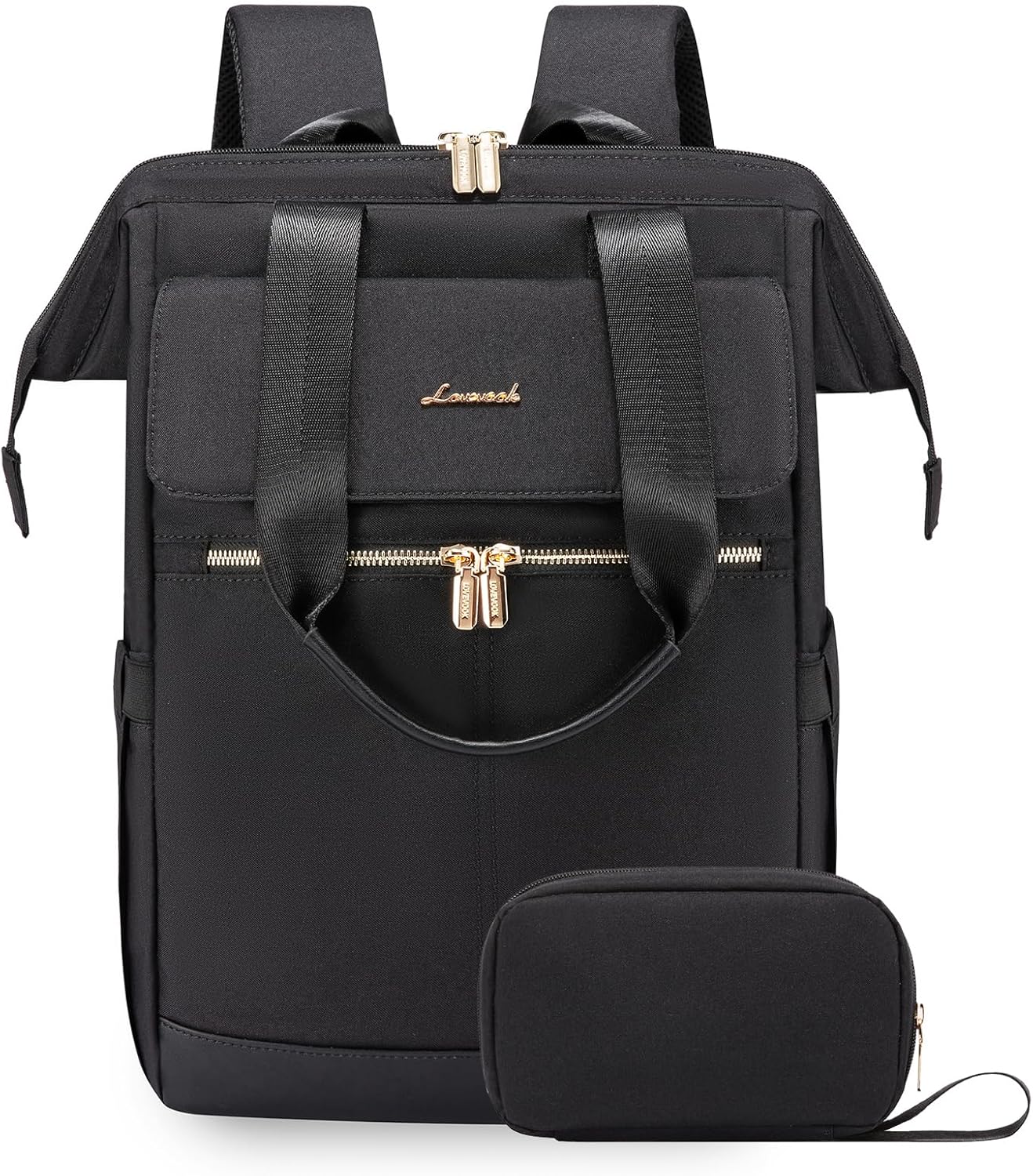 LOVEVOOK 17.3 Inch Laptop Backpack for Women, Large Capacity Travel Backpack with Organizer Bag, Waterproof Carry on Backpack Work Bag with USB Port, Teacher Nurse Backpack Purse, 2PCS, Black
