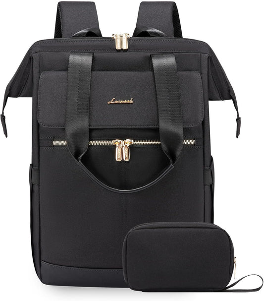 LOVEVOOK 17.3 Inch Laptop Backpack for Women, Large Capacity Travel Backpack with Organizer Bag, Waterproof Carry on Backpack Work Bag with USB Port, Teacher Nurse Backpack Purse, 2PCS, Black