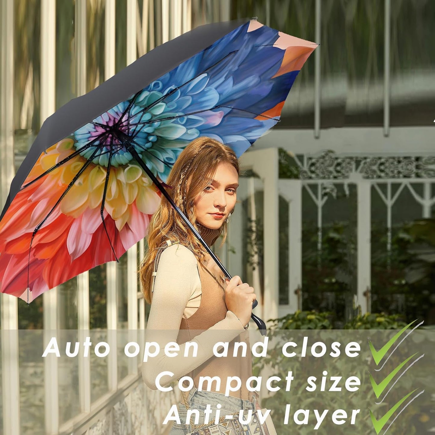 MRTLLOA 42/49 Inch Compact Windproof Travel Umbrella for Rain, Lightweight, Portable, Automatic, Strong, Waterproof Folding Umbrellas for Women, Men and Teenagers