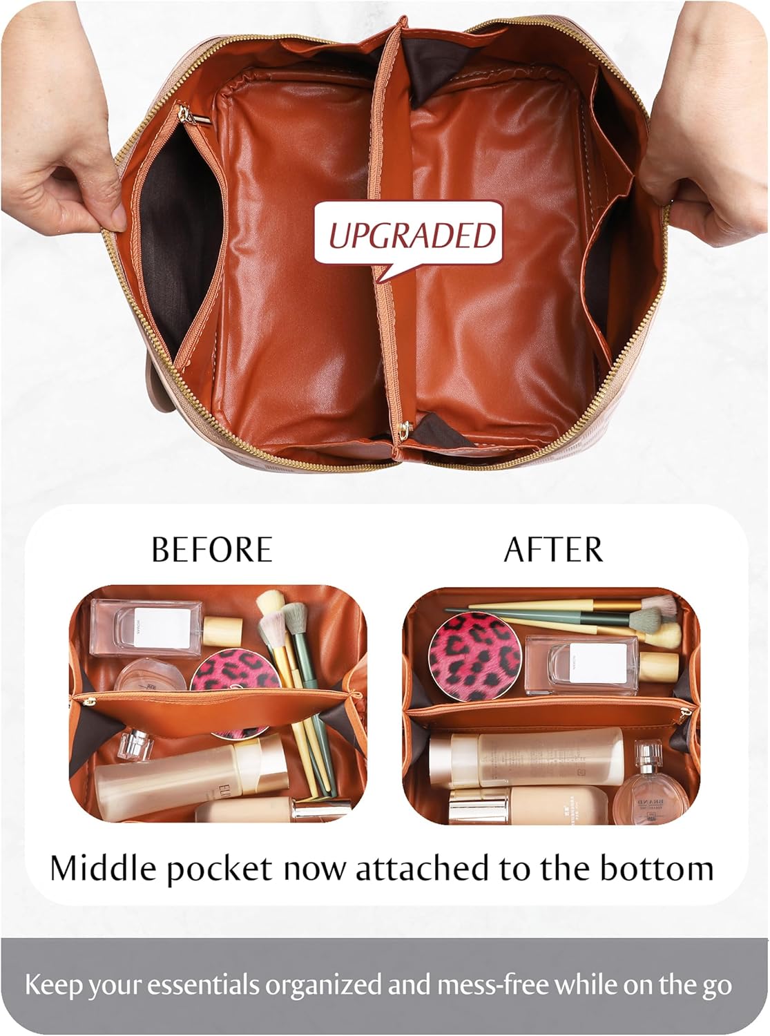 Large Capacity Travel Cosmetic Bag - Portable Makeup Bags for Women Waterproof PU Leather Checkered