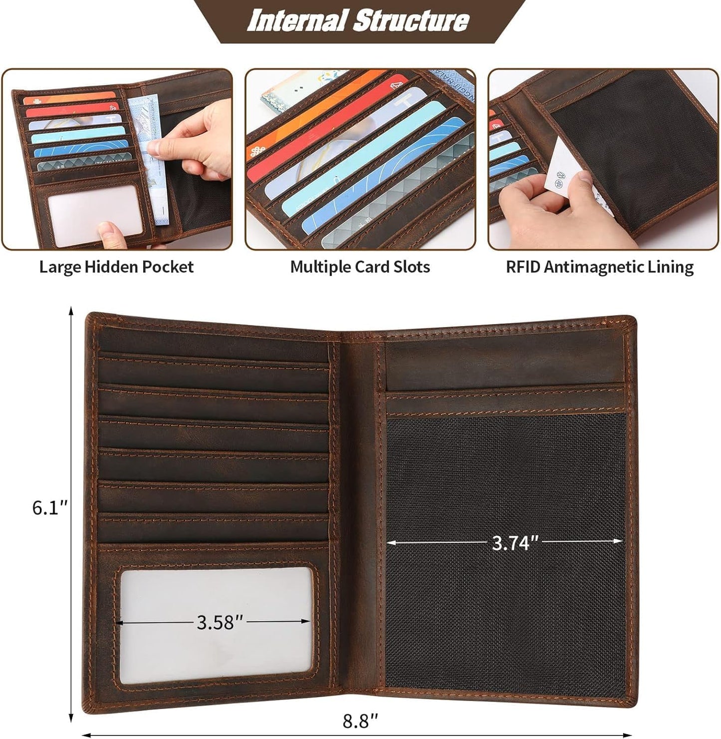 Genuine Leather Passport Holder, RFID Blocking Travel Wallet for Men & Women (Red Brown)
