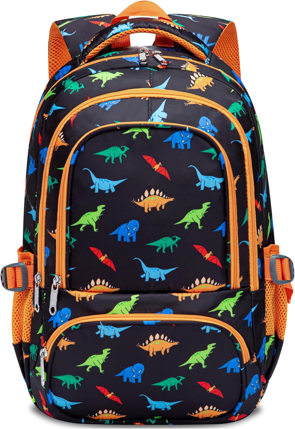 BLUEFAIRY Kids Backpacks for Boys Girls Elementary Primary Middle School Bookbags Back to School Bags for Childs Age 6-8 Mochilas Escolares para Niños Niñas 17 Inch Dinosaur Matte Black/Orange