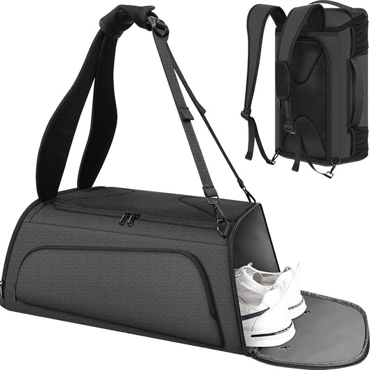 Gym Bag for Women Men, Duffle Travel Bag with Shoes Compartment and Wet Pocket, Waterproof Overnight Carry On Bag Backpack with Two Elastic Bottle Holders for Travel, Workout, Sports, Weekend - MIYCOO