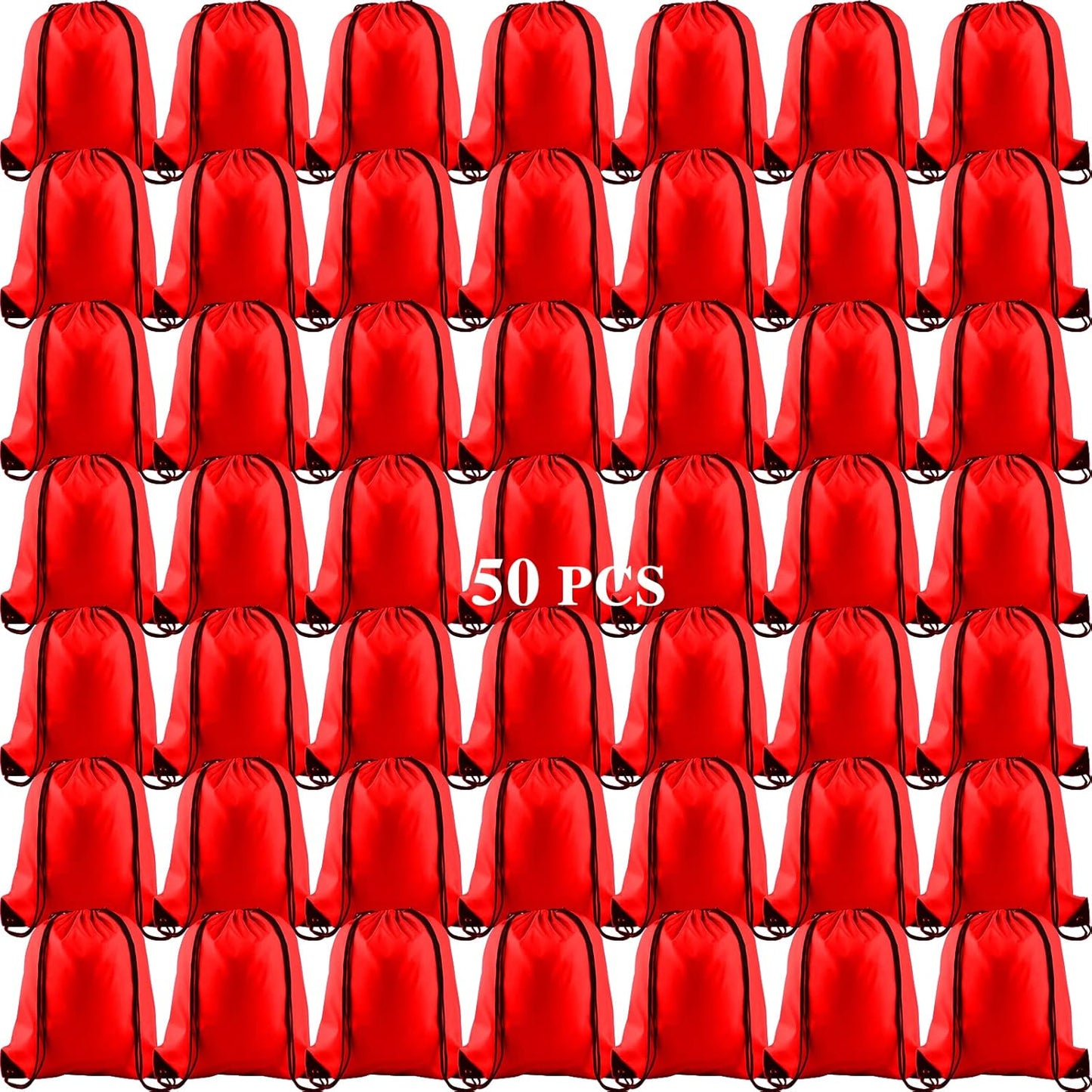 KUUQA 50Pcs Red Drawstring Backpack Bag Sack Drawstring Bags Bulk String Bags Storage Bags for Sport Gym Traveling