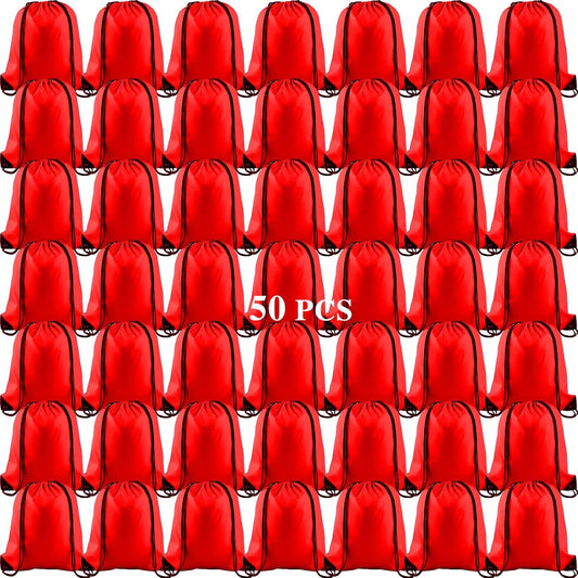 KUUQA 50Pcs Red Drawstring Backpack Bag Sack Drawstring Bags Bulk String Bags Storage Bags for Sport Gym Traveling