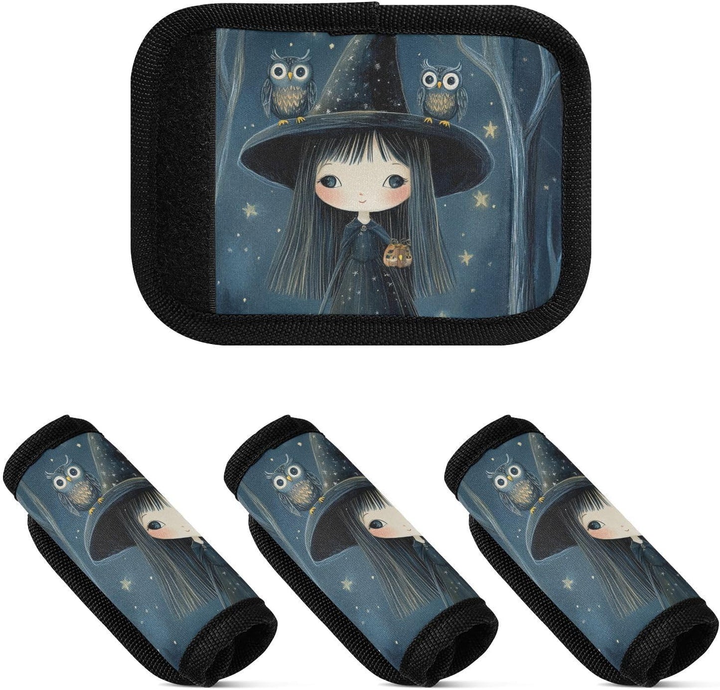 Gothic Night Halloween Witch and Owls 2 Pack Luggage Handle Wraps Covers for Suitcase Identifiers Bag Tags Travel Accessories