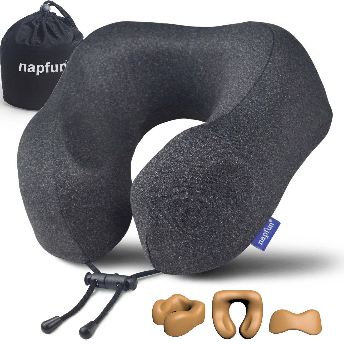napfun Neck Pillow for Travel, Memory Foam Airplane Pillow, Full Black