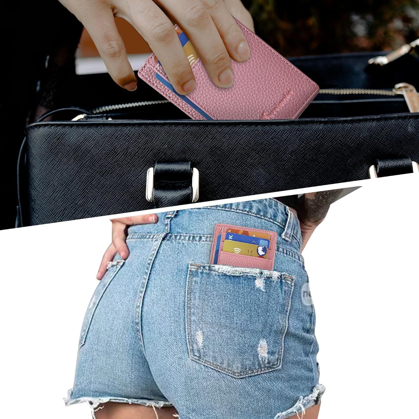 Travelambo Front Pocket Minimalist Leather Slim Wallet RFID Blocking Medium Size