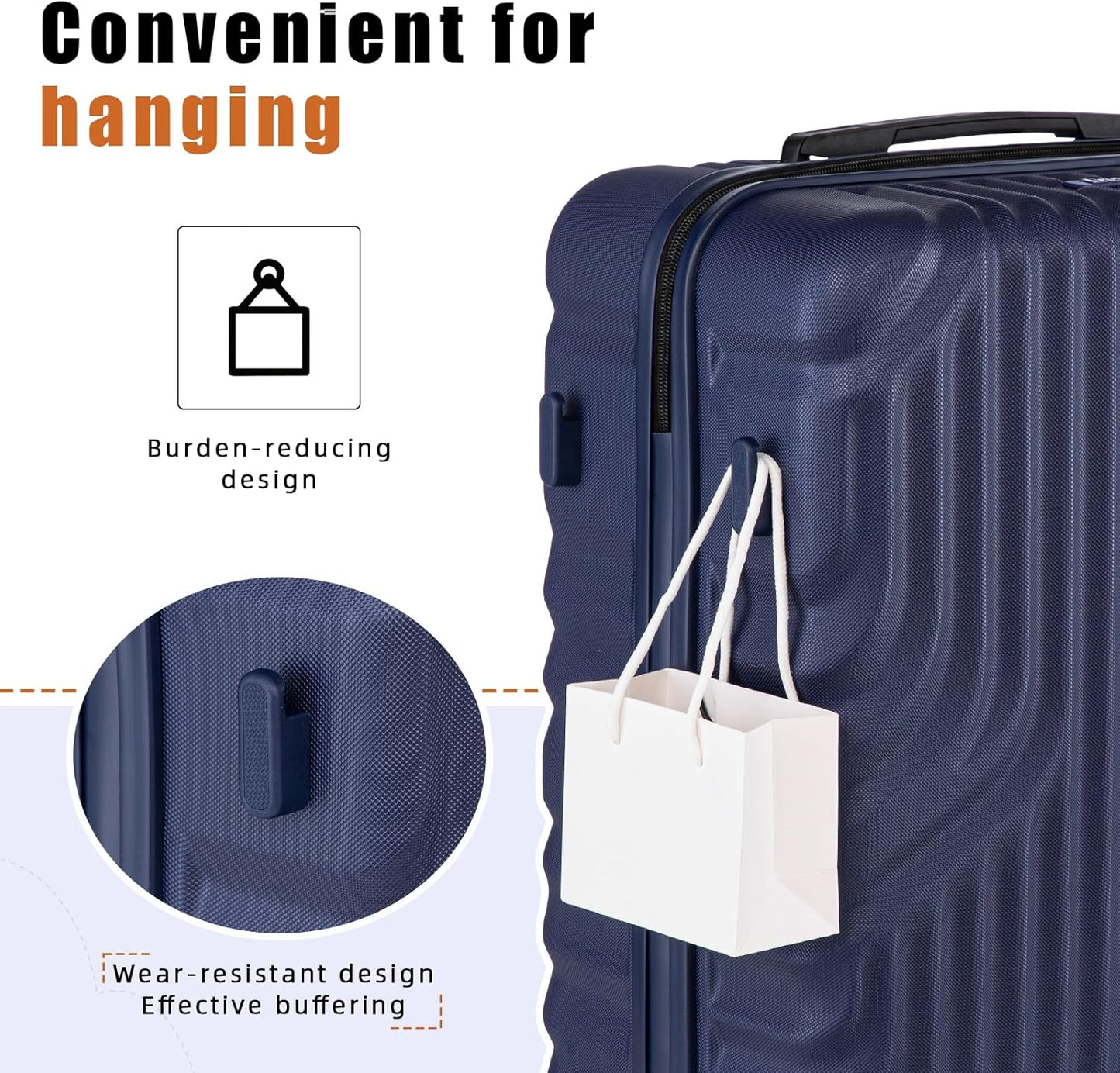 Luggage Sets Suitcase Sets 5 Piece Luggage Sets Suitcase with ABS Hard Shell Lightweight TSA Lock and Double Rotatable Detachable Wheels(Navy,20"/24"/28"/DB/TB)
