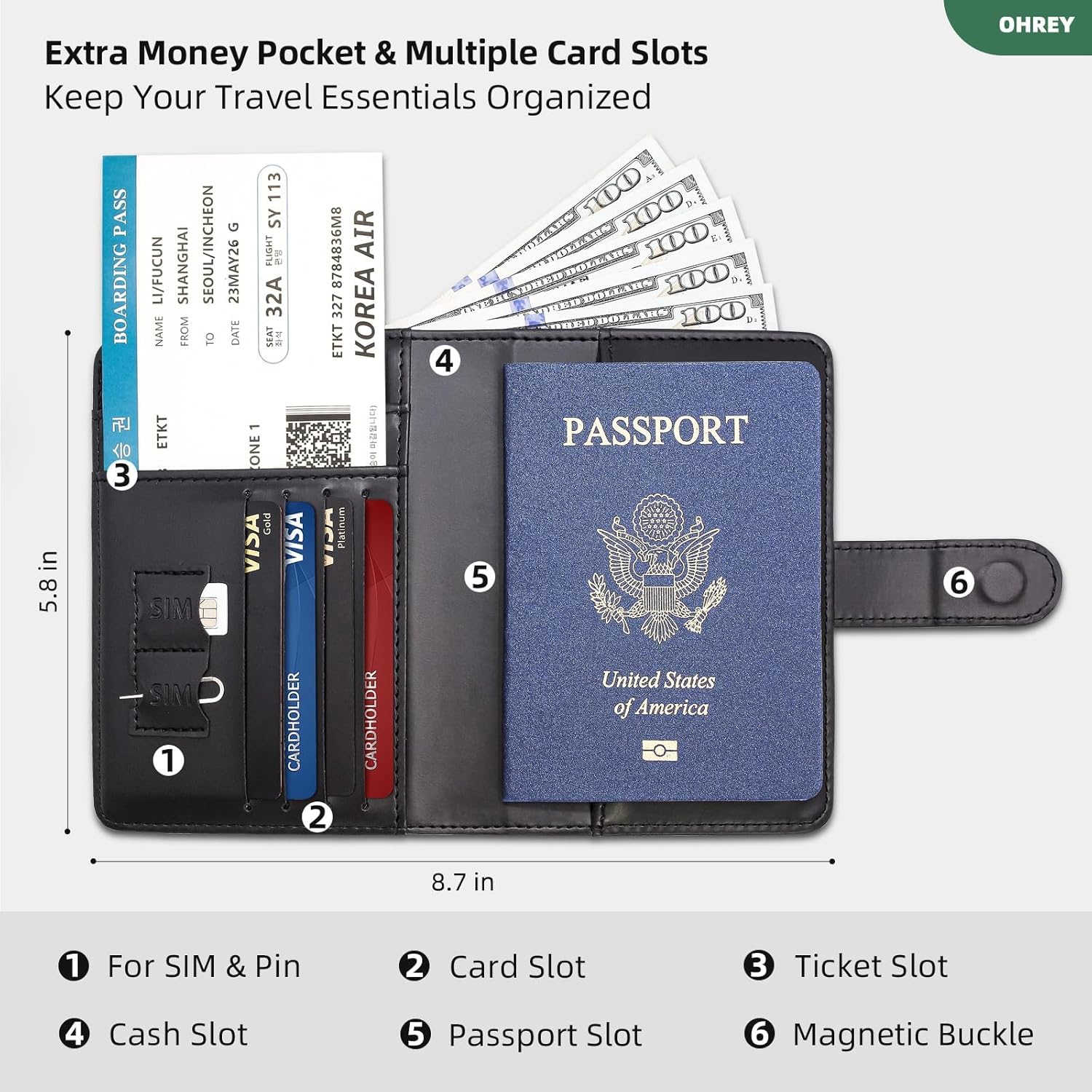 Passport Holder for Travel Family with Slot for Tracker Device & Luggage Tag Cover, – RFID Blocking