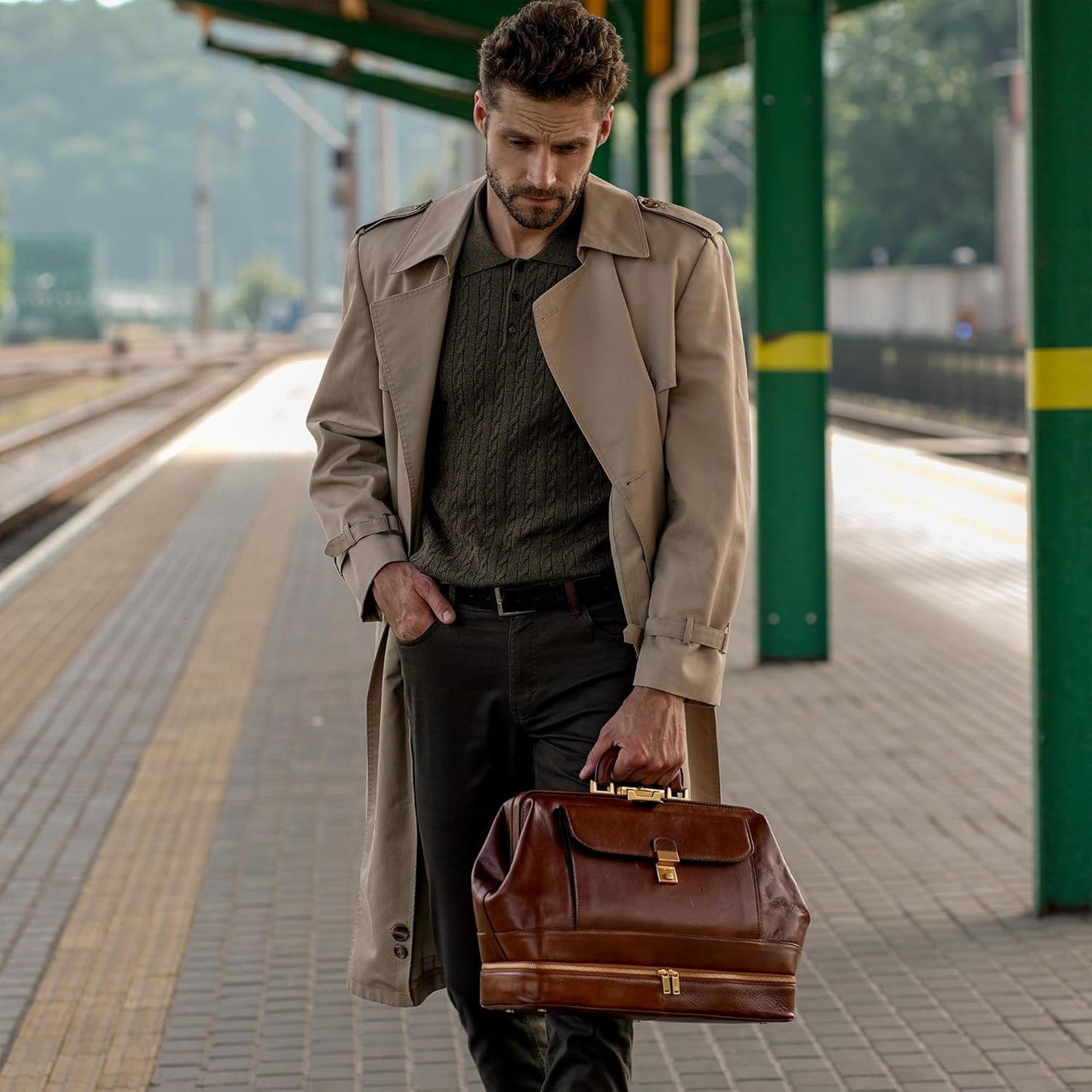 Time Resistance Leather Doctor Bag - Italian Handmade Medical Bag - Vintage Style Handbag - Real Leather Briefcase