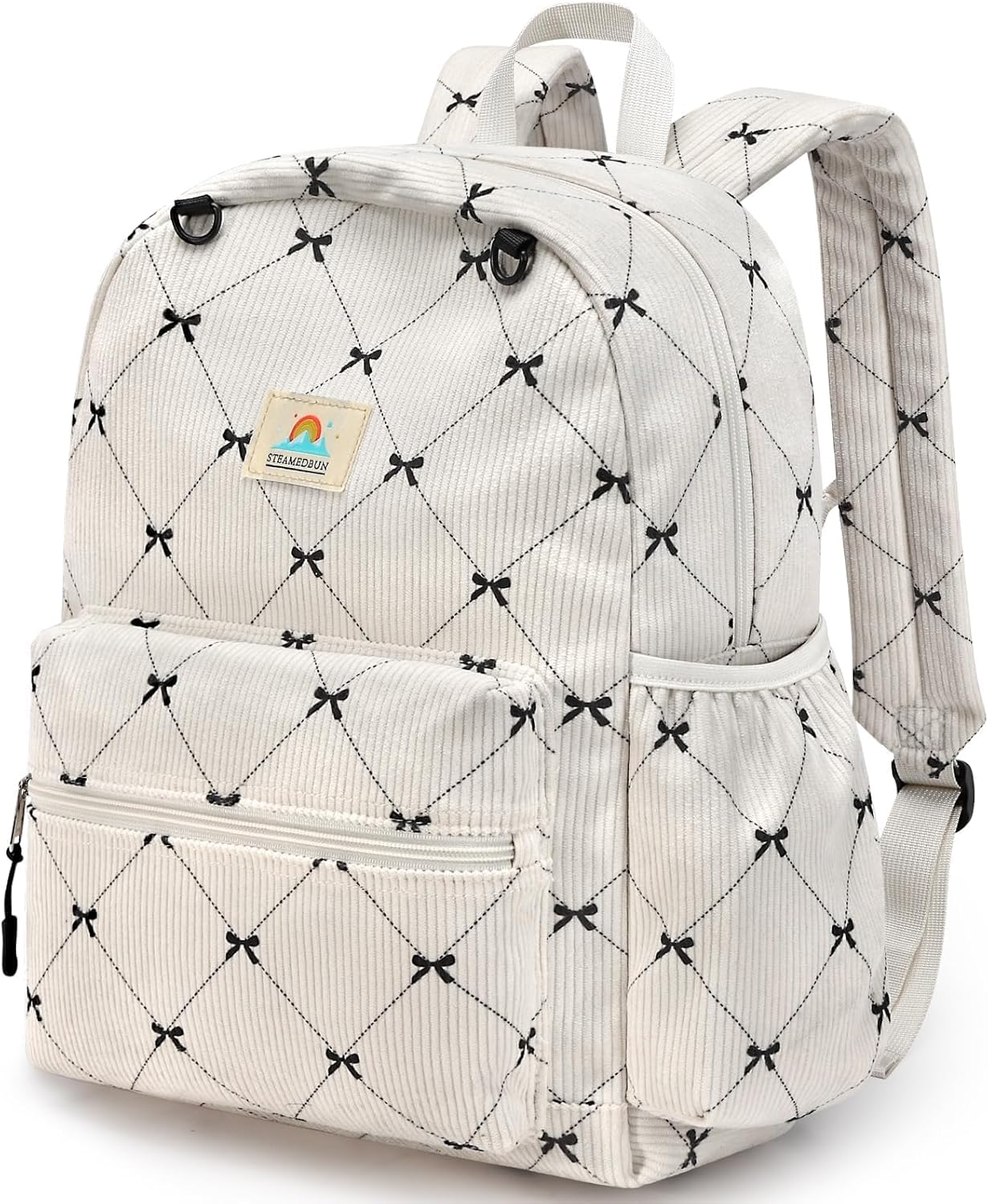 STEAMEDBUN Corduroy Kids Backpack for Girls and Boys 5-8: Girls Backpack for Elementary Kindergarten - 15 inch Cute Backpacks for Kids - Bow
