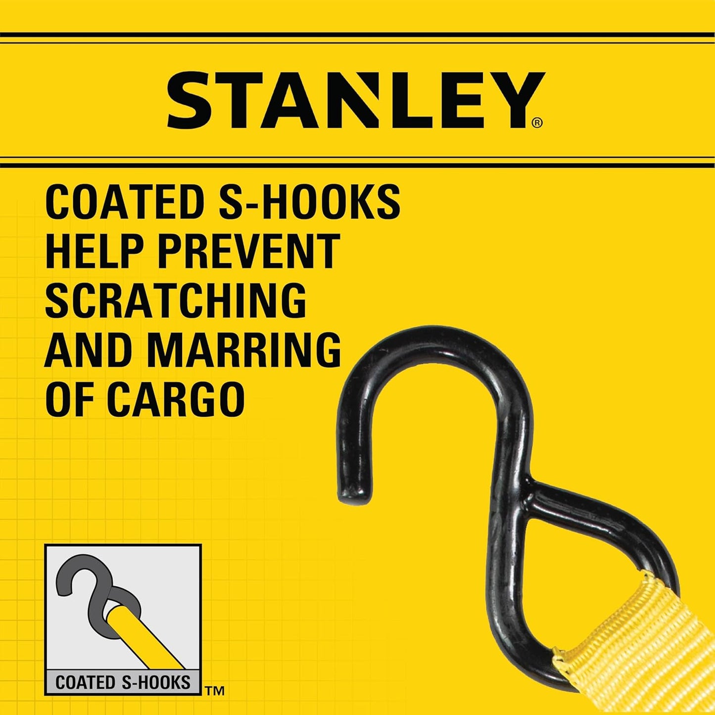 STANLEY S9500 Black/Yellow 1" x 10' Ratchet Straps - Light Cargo (300 lb Working Load / 900 lb Break Strength), (Pack of 24)