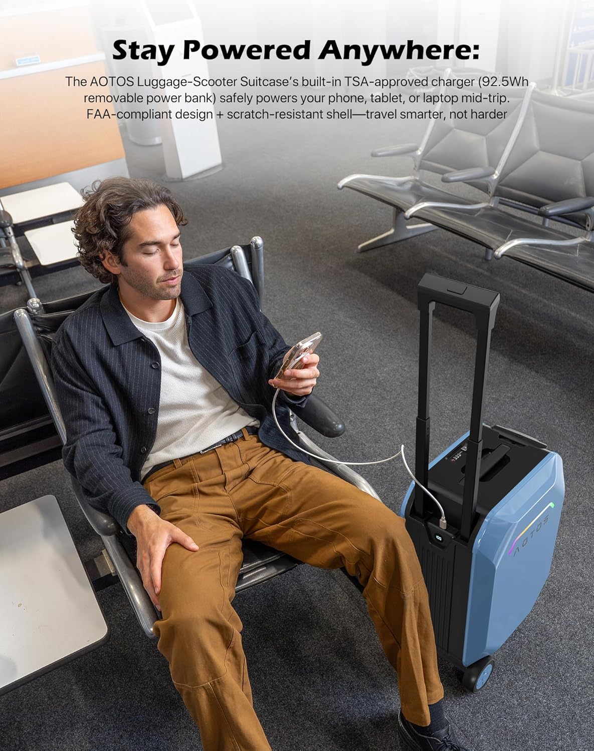 Smart Rideable luggage-Roller carry-on luggage 22x14x9-TSA, Airline-Approved 22 inch Hardshell,Zipperless Travel Suitcase with Rolling WheelsApp Control -Cabin Suitcase for Airport Travel(Blue)