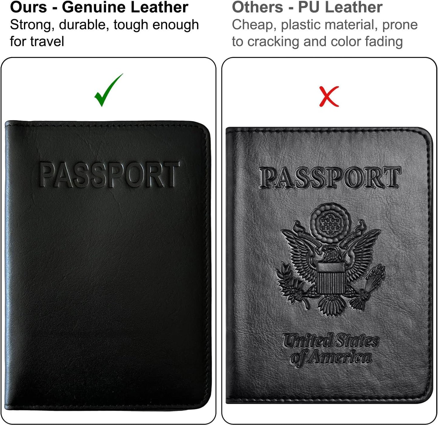 Black Basic Genuine Leather RFID Passport Cover