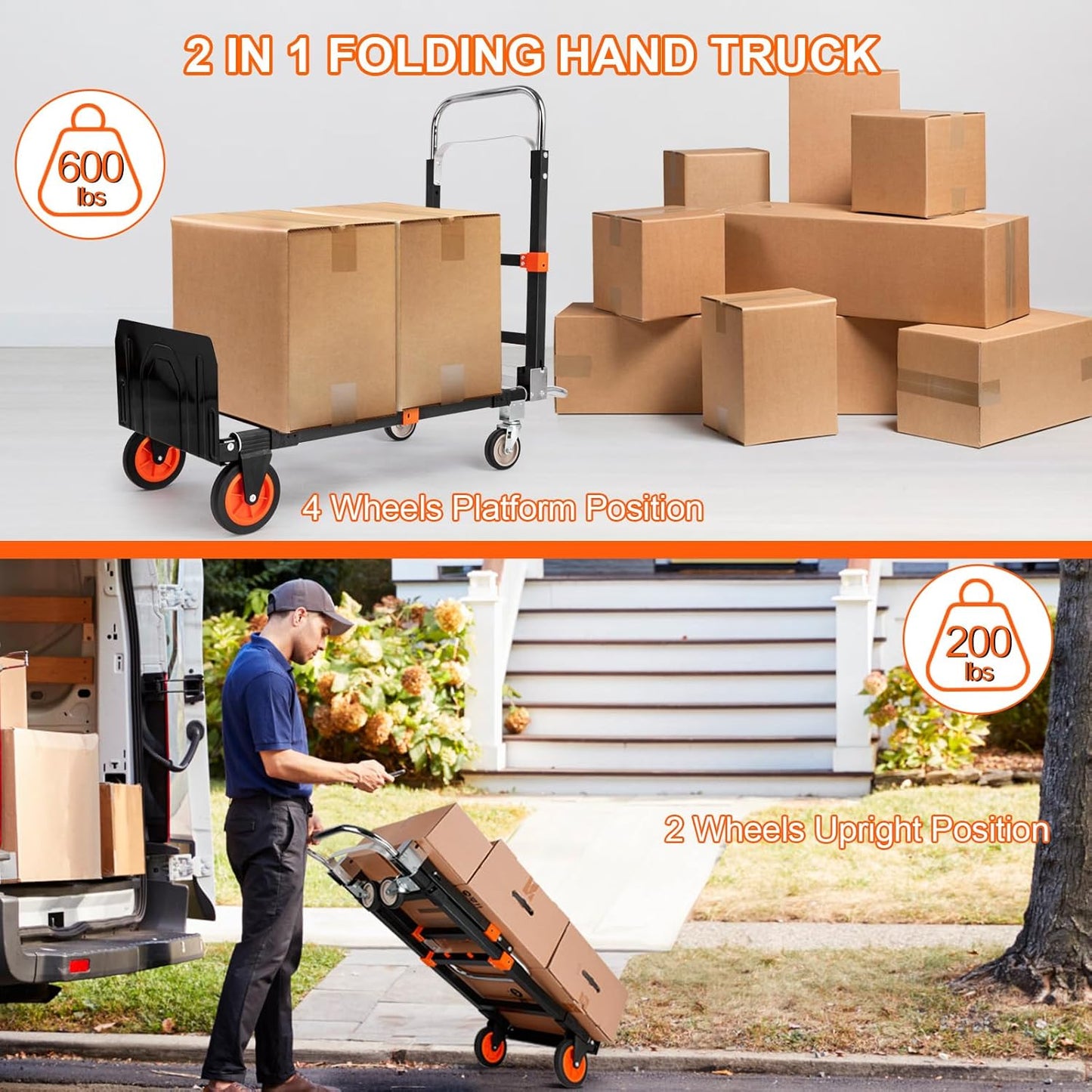 330lb Portable Platform Luggage Cart for Moving Travel Home (2 × 6“ Wheels+2 × 4" Casters, 660LB)