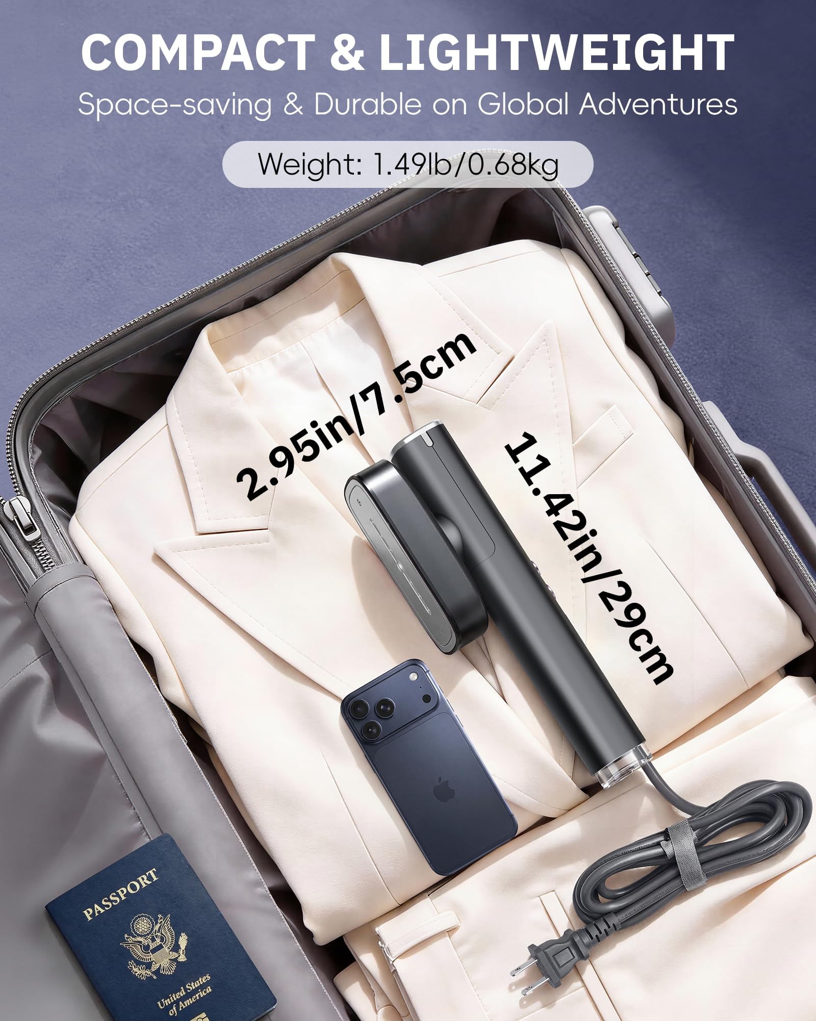 OGHom Steamer for Clothes, 110-240V Travel Steamer & Iron 2 in 1, 1000W Powerful Steam, Portable