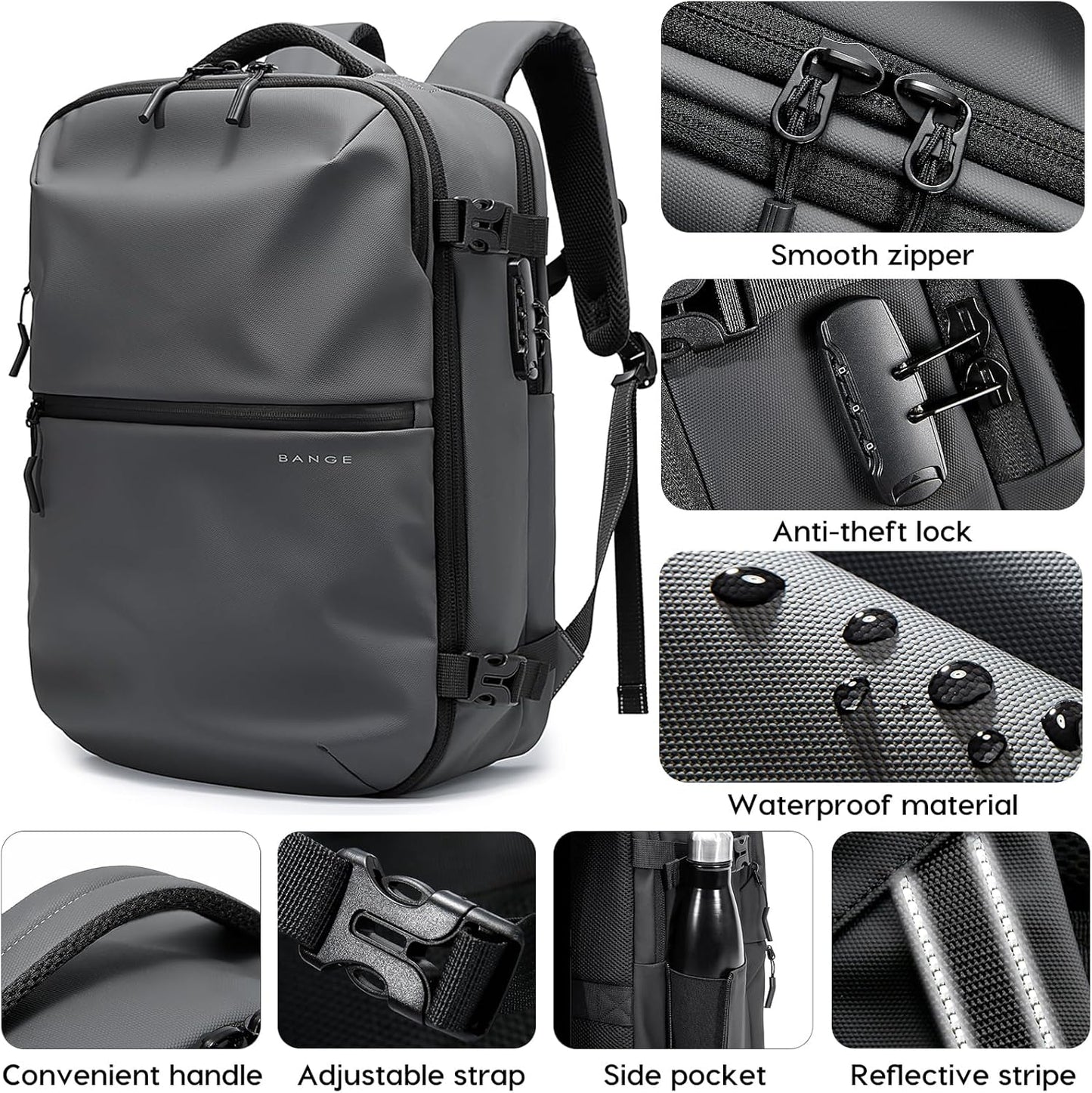 BANGE Travel Backpack with TSA lock version can hold 15.6 inch Laptop suitable Daily Commute and Overnight Flight Approved Anti-theft Bag