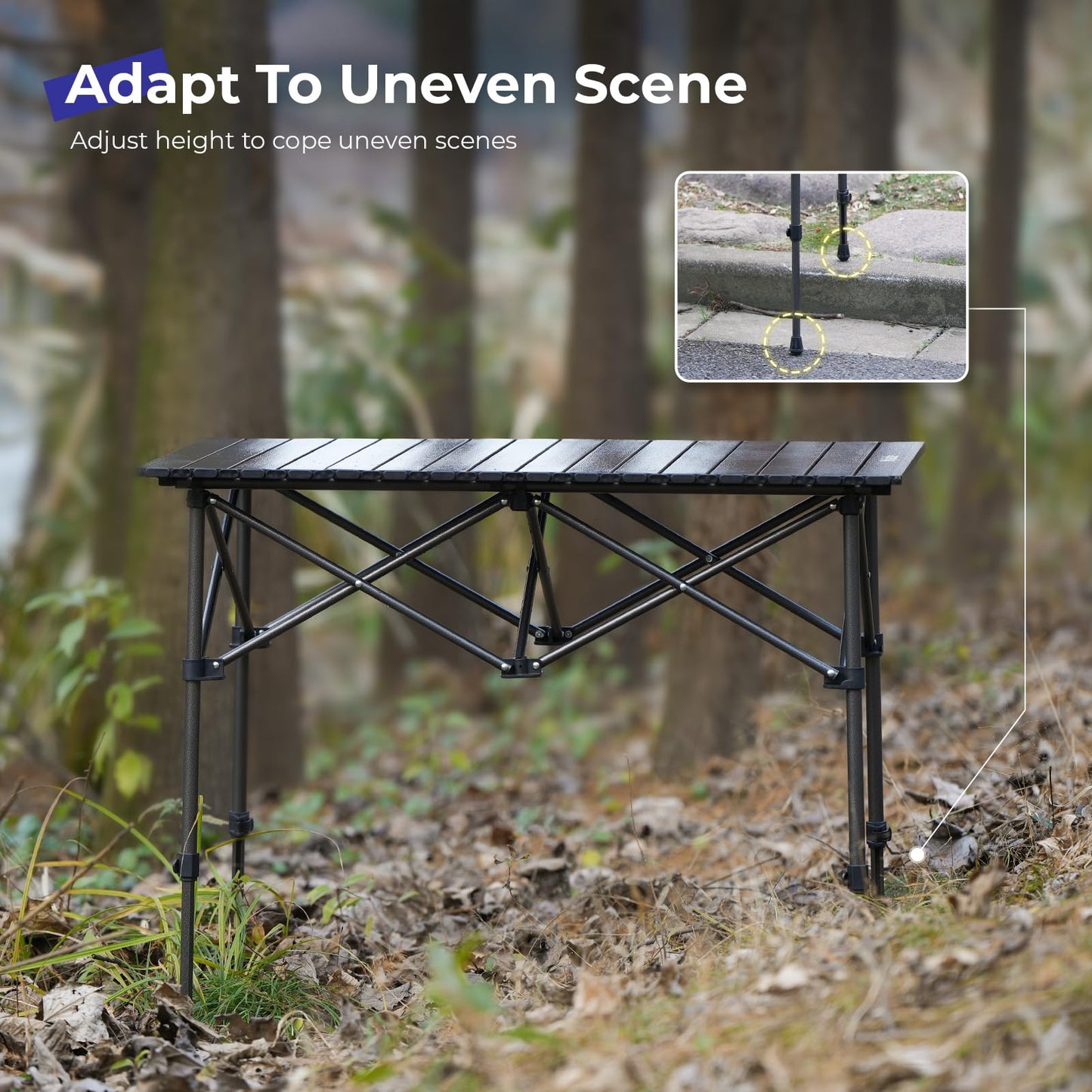 Byliable Folding Camping Table, Portable Aluminum Adjustable Height, Black