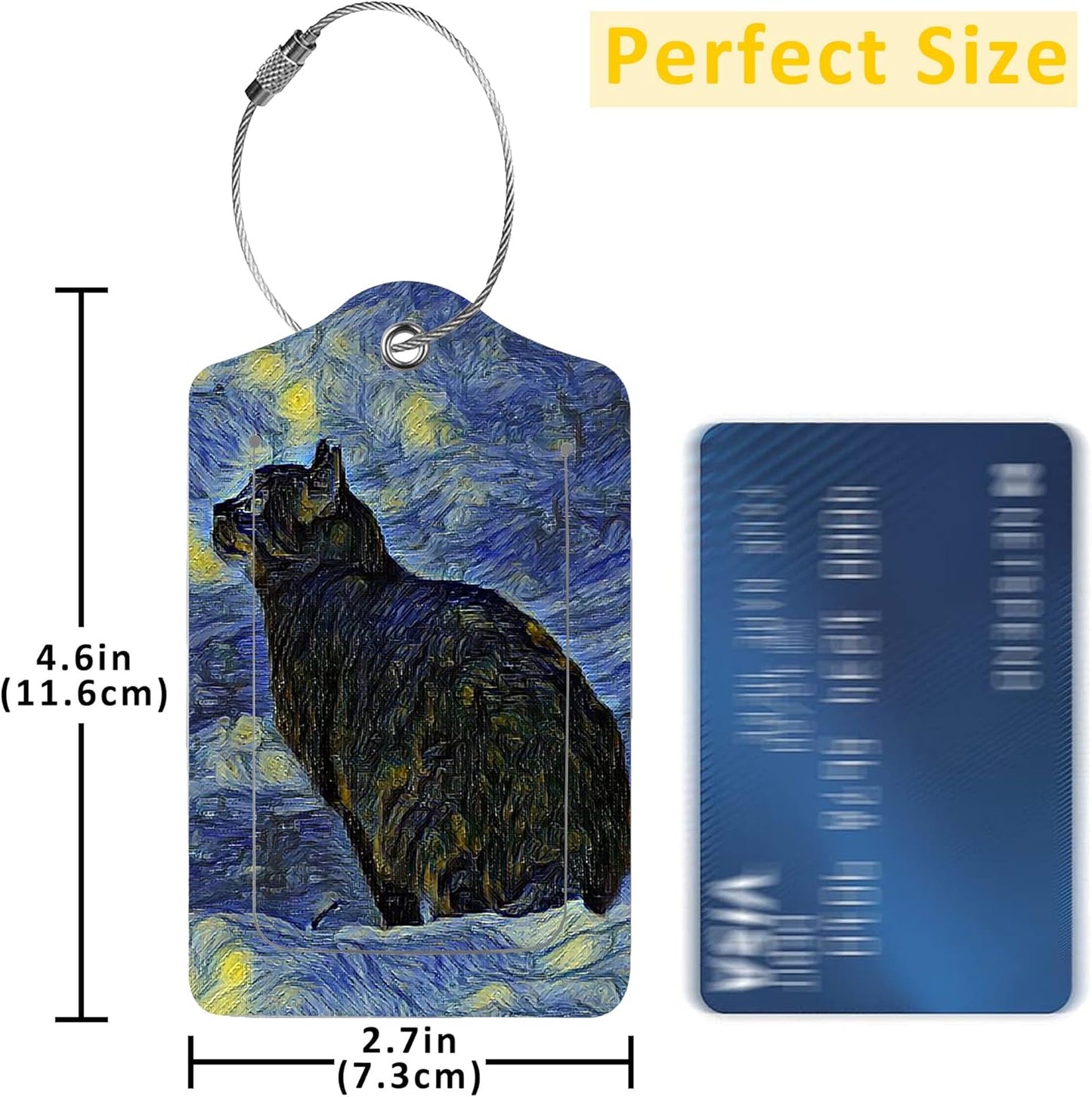 2 Pack Luggage Tag for Suitcase,Shambhala Cat in Vincent Van Gogh PU Leather Suitcase Tags Identifiers with Privacy Name Address Labels and Durable Steel Loop for Women Men Travel
