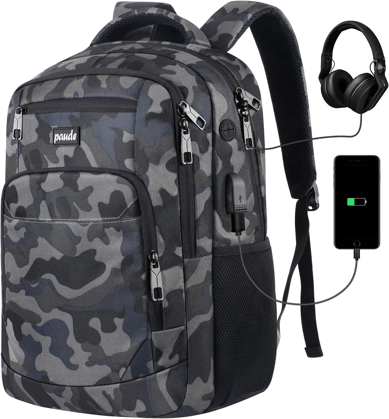 Paude Backpack for Men,College Backpack School Bookbag for Teens,Laptop Bookbag with USB Port and Headphone Hole
