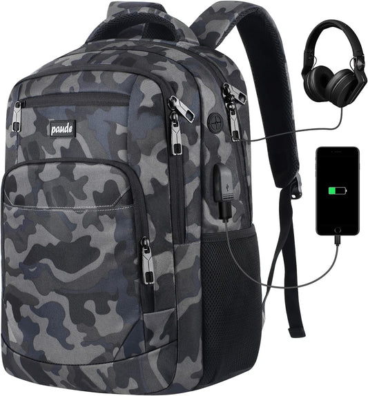 Paude Backpack for Men,College Backpack School Bookbag for Teens,Laptop Bookbag with USB Port and Headphone Hole