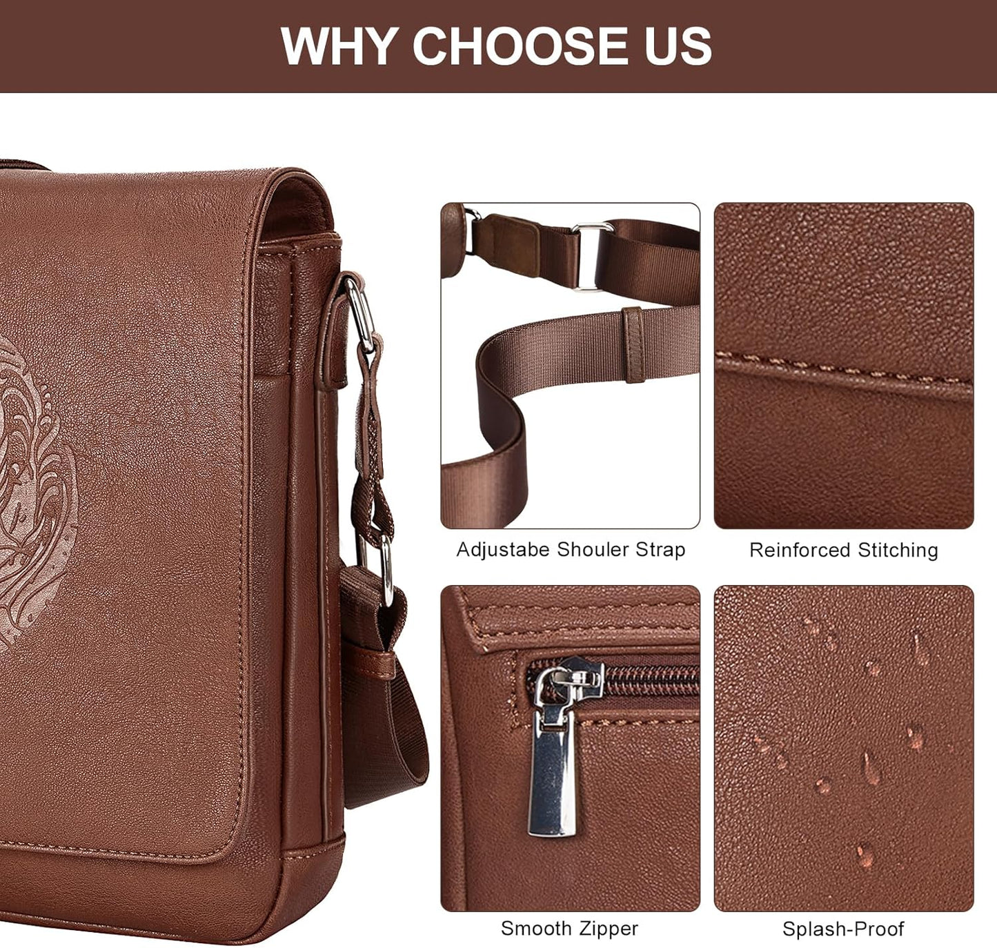 Leathario Men's Crossbody Bag, Vegan Leather, Shoulder Purse Side Sling Satchel, Small Messenger for Travel Work Daily