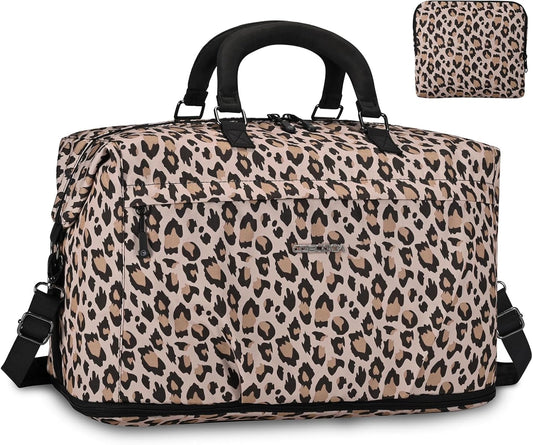 Spirit Airlines Personal Item Bag 18x14x8 Carry on Duffel Bag Weekender Travel Totes Bag with Wet Pocket Compartment for Sports,Gym,Overnight and Short Trip for Men & Women(Leopard)