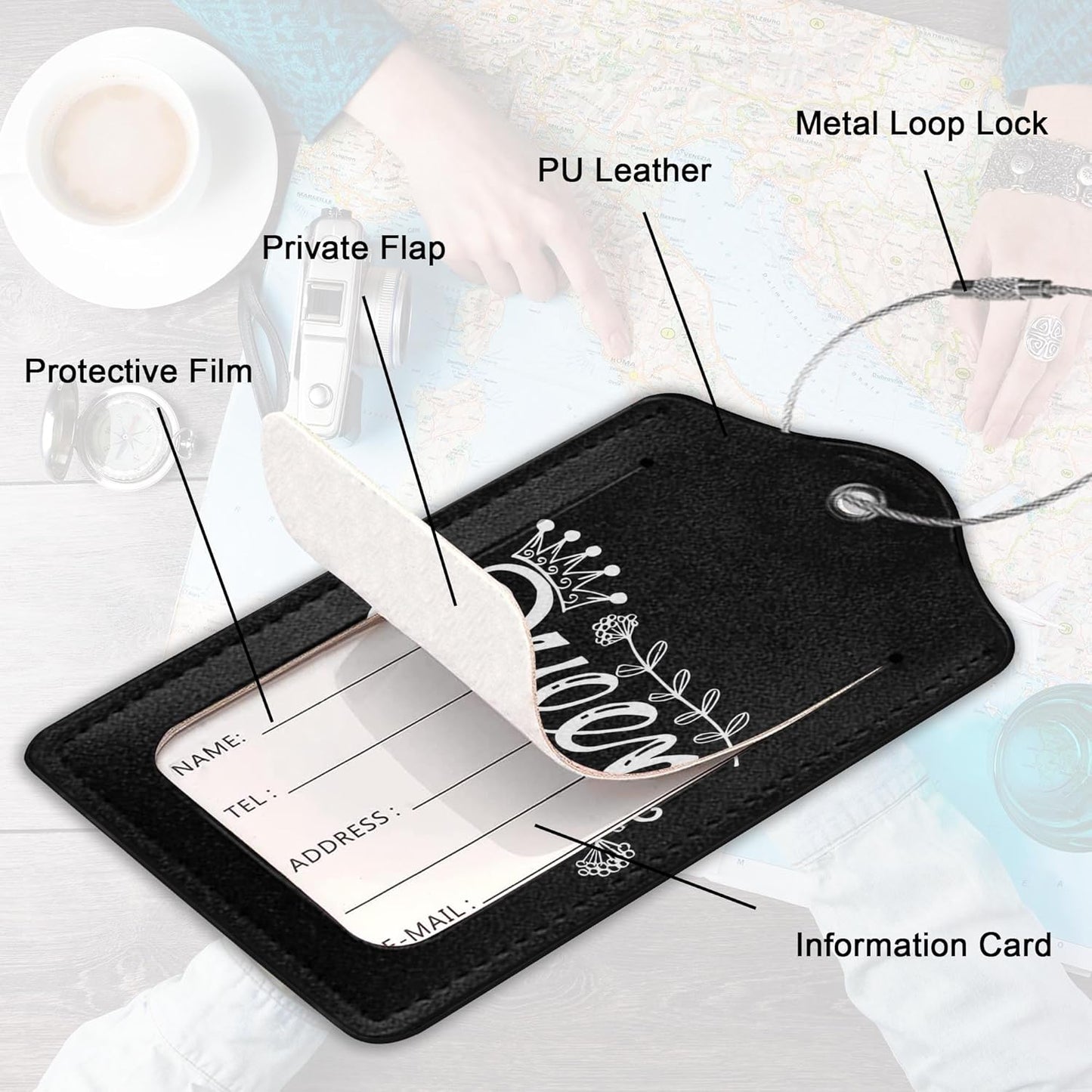2Pcs Luggage Tag for Suitcase Black Queen Cute Suitcase Tag with Privacy Flap & Name ID Label &